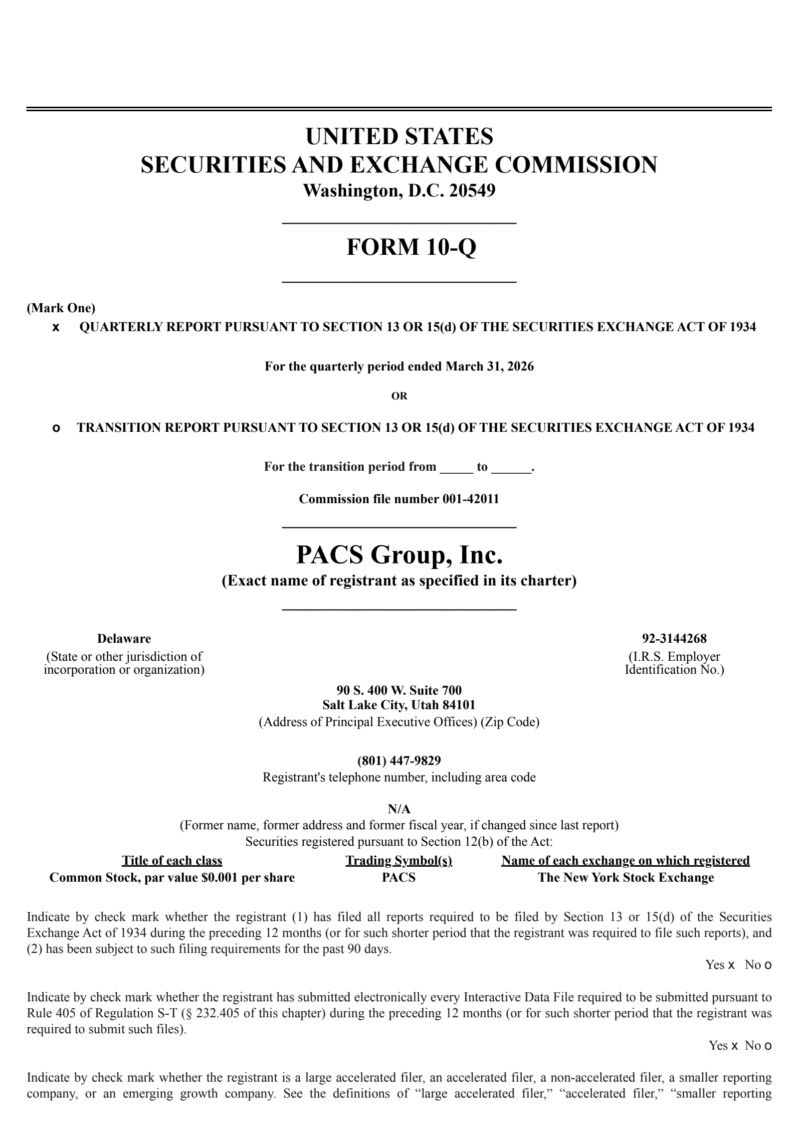 PACS Group's Q1 2026 Quarterly report