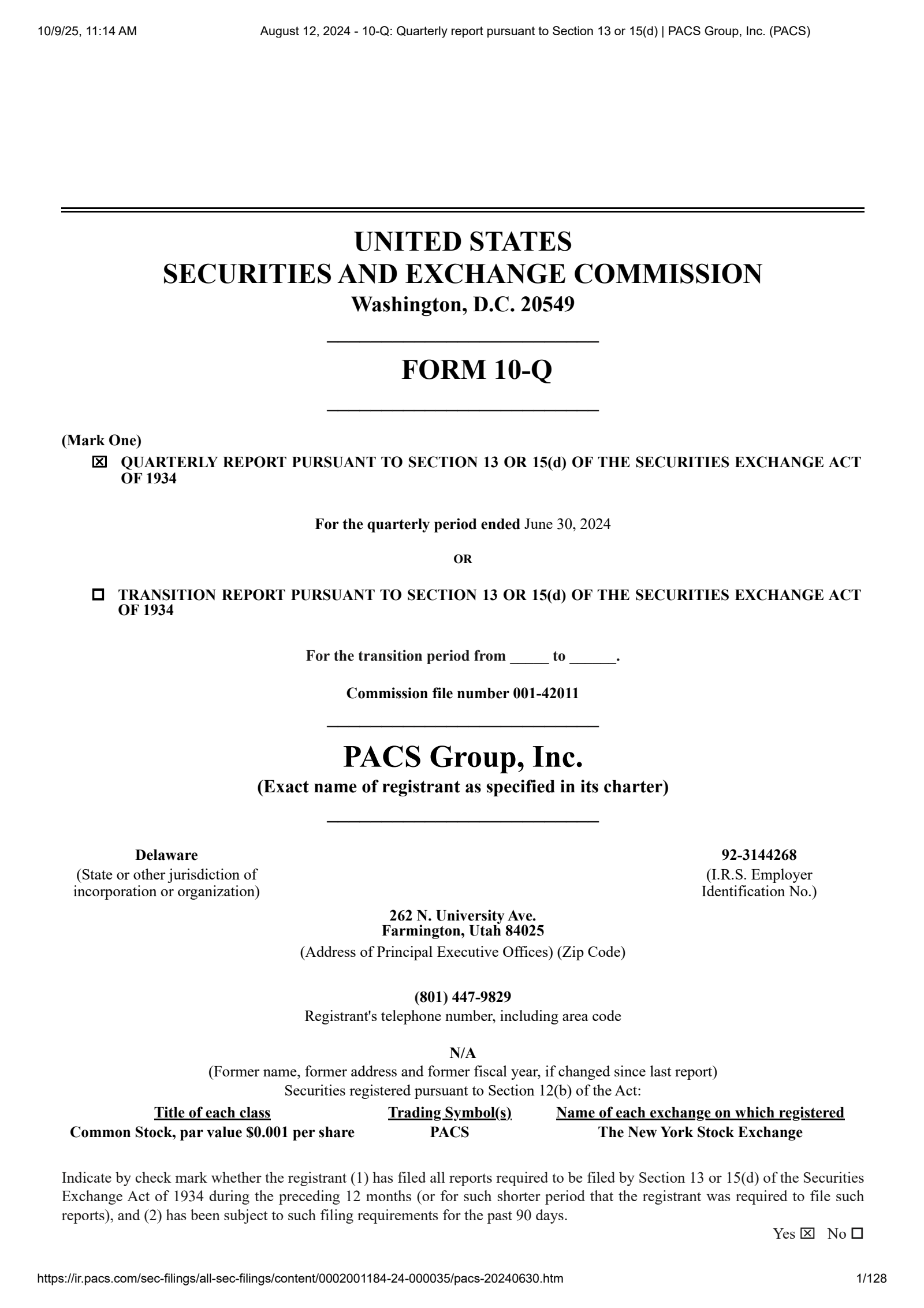 PACS Group's Q2 2024 Quarterly Report