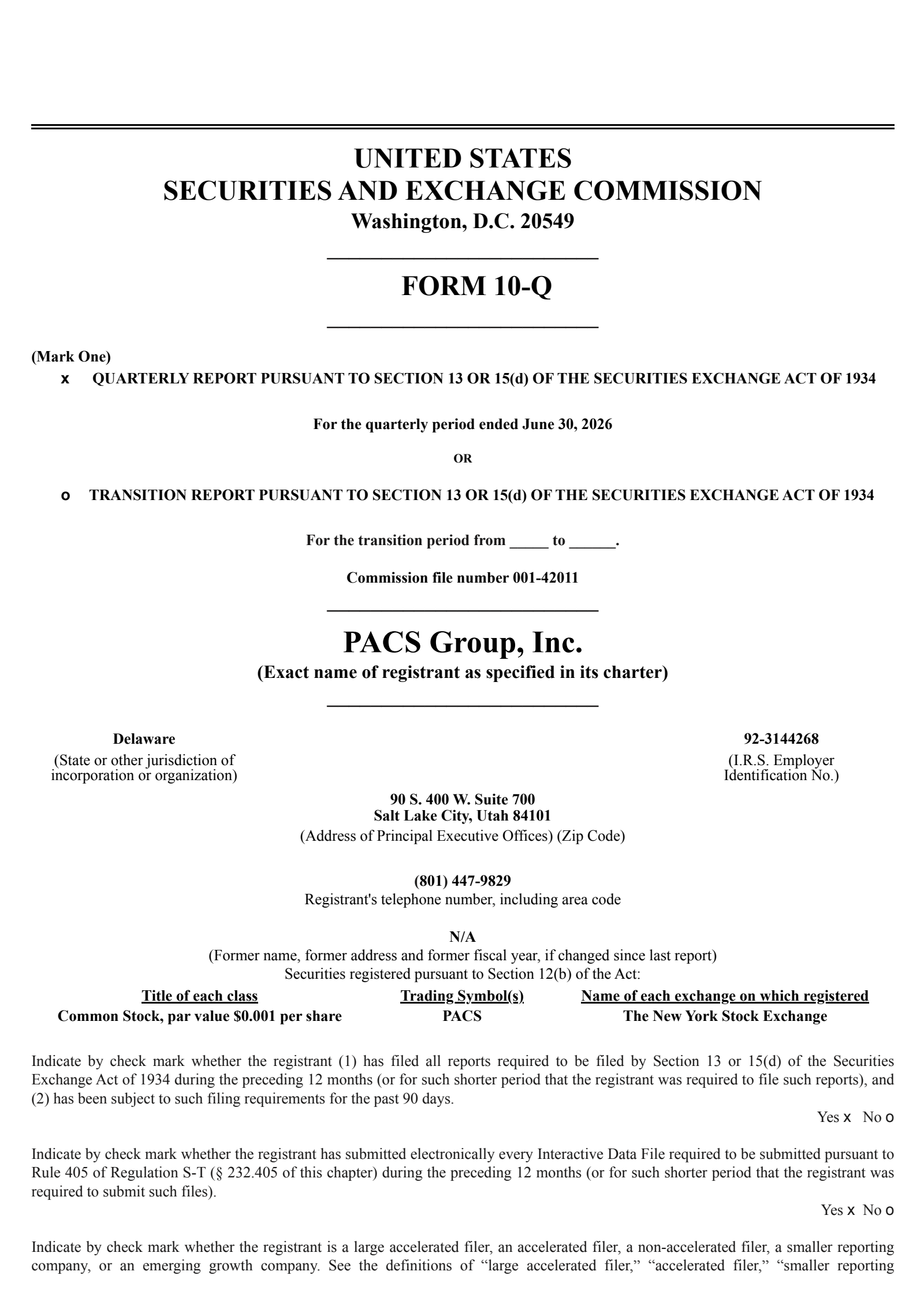 PACS Group's Q2 2026 Quarterly report