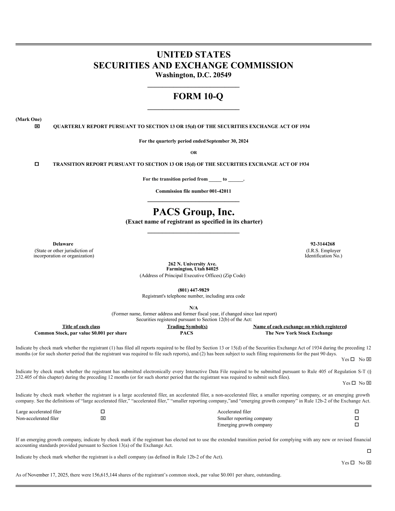 PACS Group's Q3 2024 Quarterly Report
