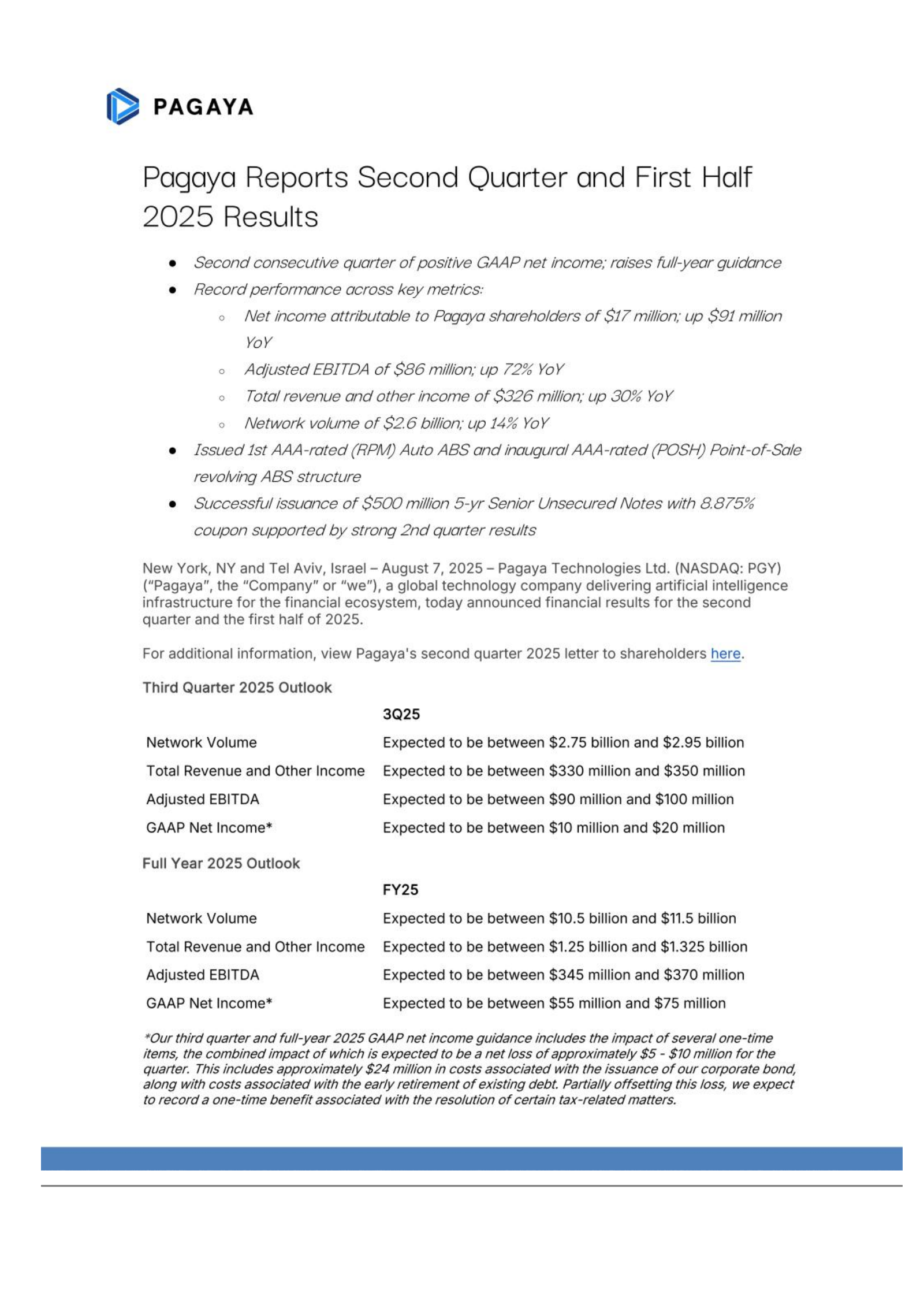 Pagaya Technologies' Q2 2025 Press Release