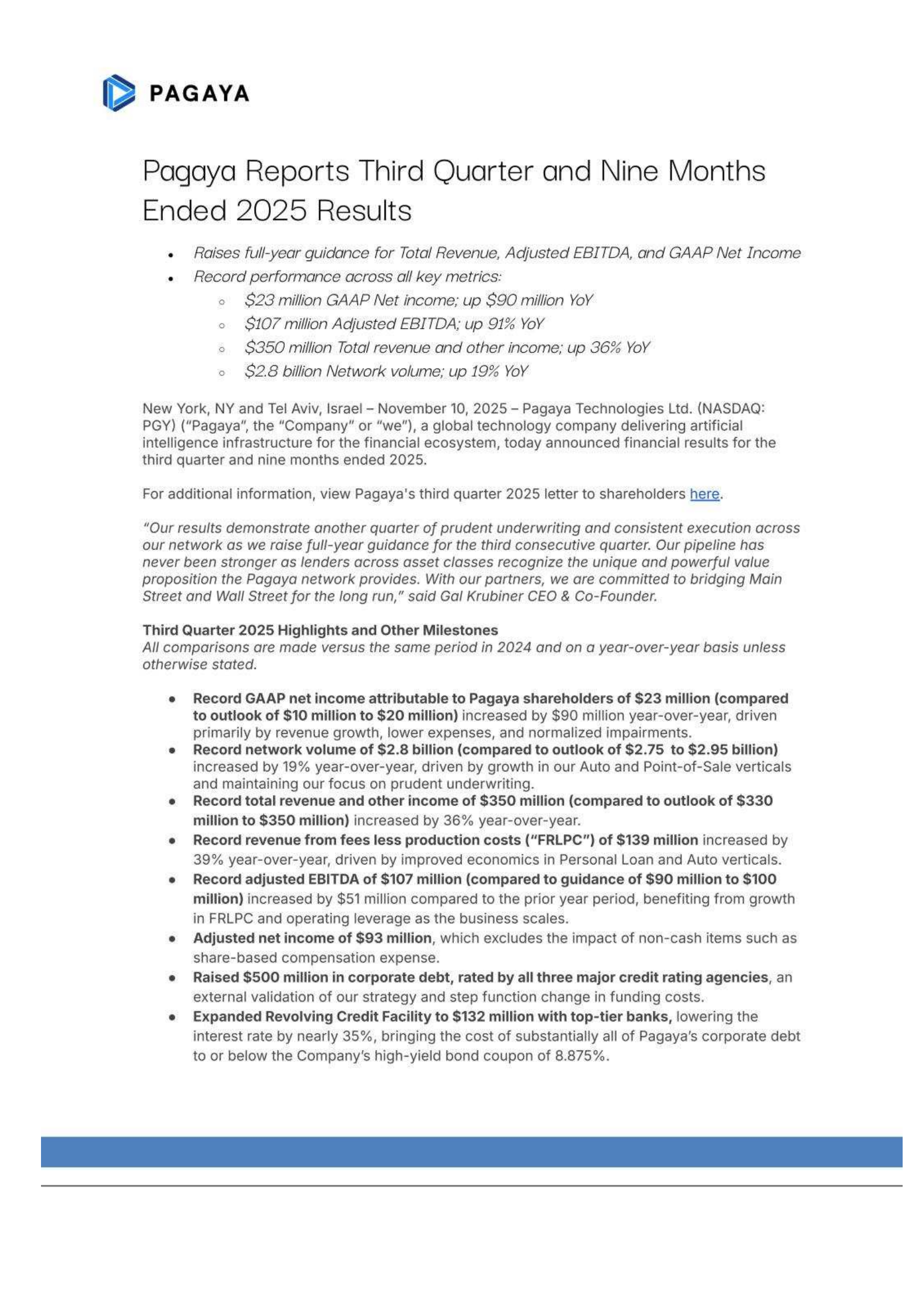 Pagaya Technologies' Q3 2025 Earnings Release