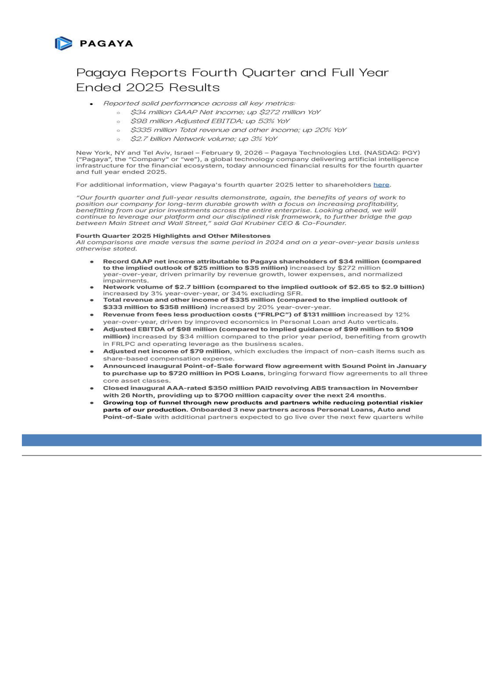Pagaya Technologies' Q4 2025 Press Release