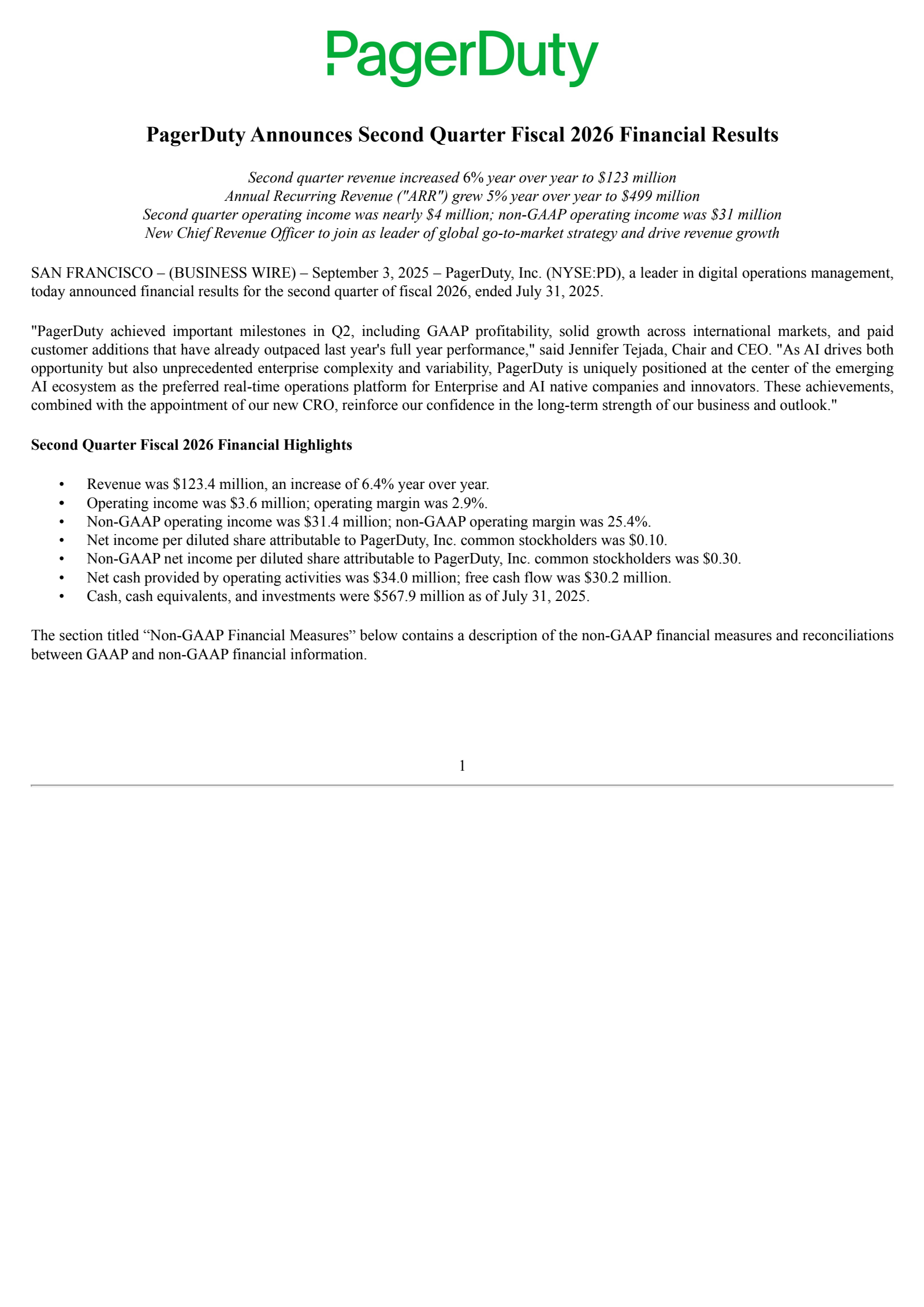 PagerDuty's Q2 2026 Press Release