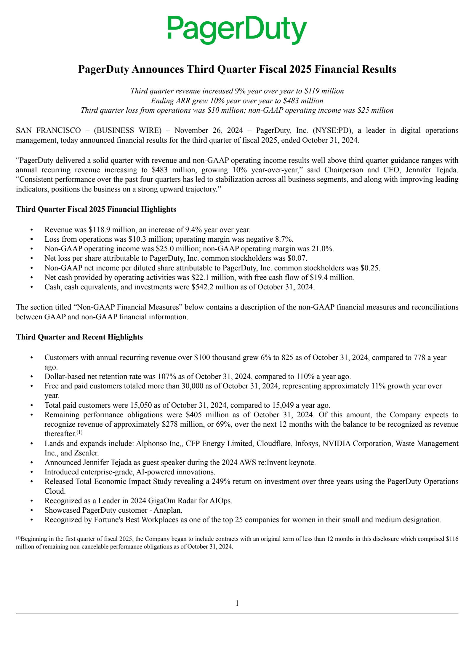 PagerDuty's Q3 2025 Press Release