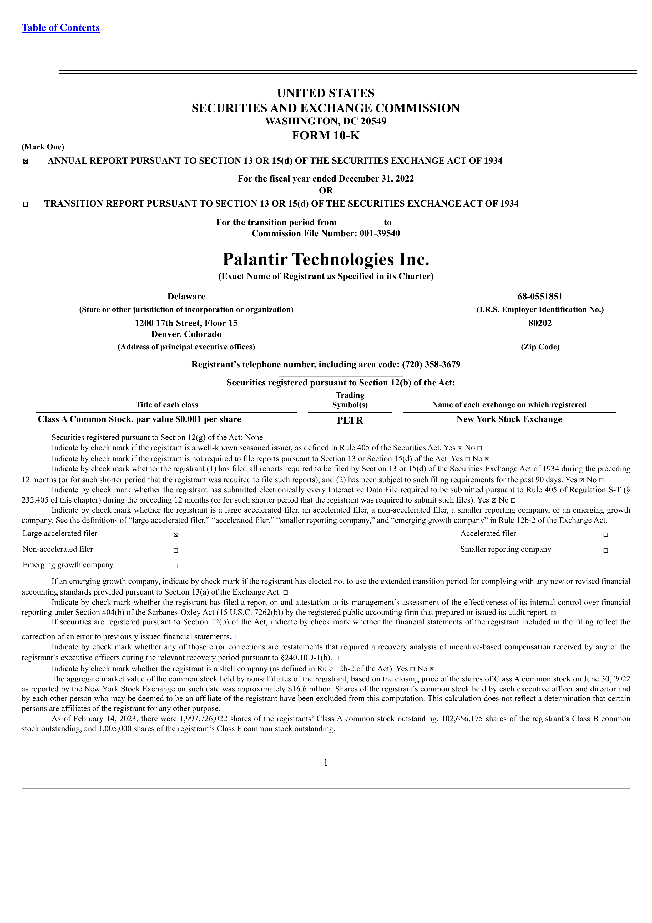 Palantir Technologies' Q4 2022 Annual report