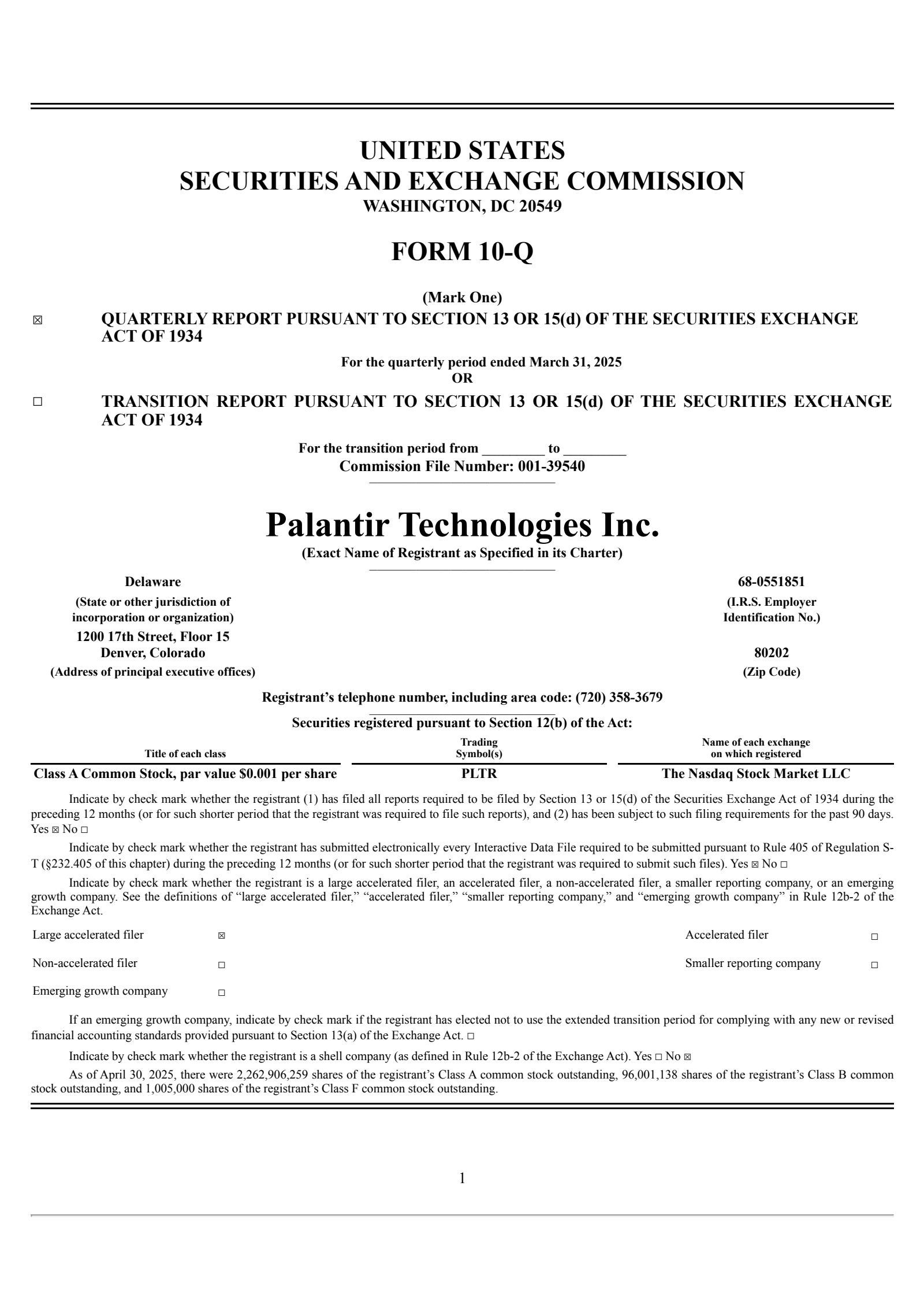 Palantir Technologies' Q1 2025 Quarterly report