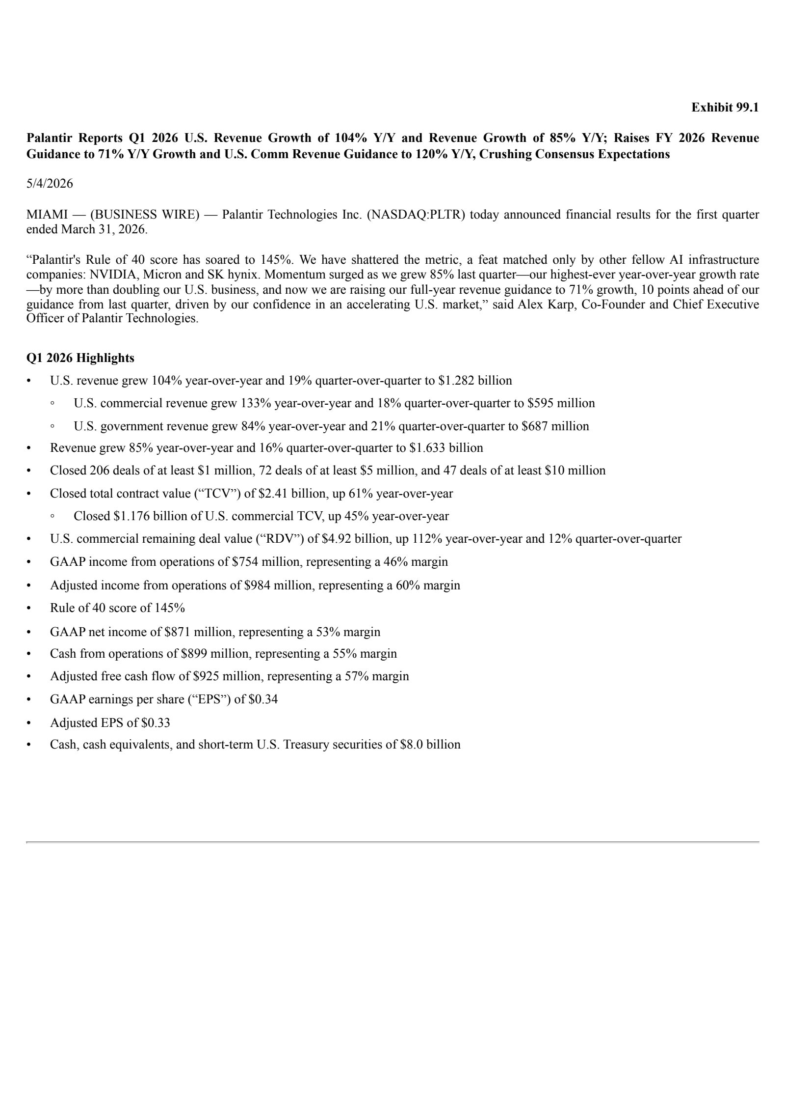 Palantir Technologies' Q1 2026 Press Release