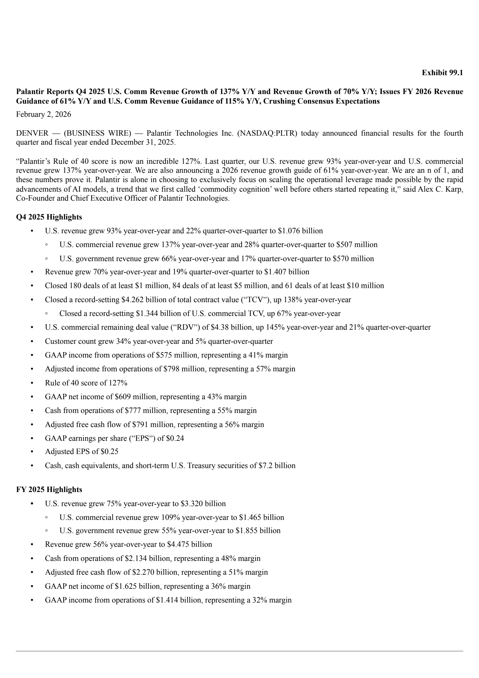 Palantir Technologies' Q4 2025 Press Release