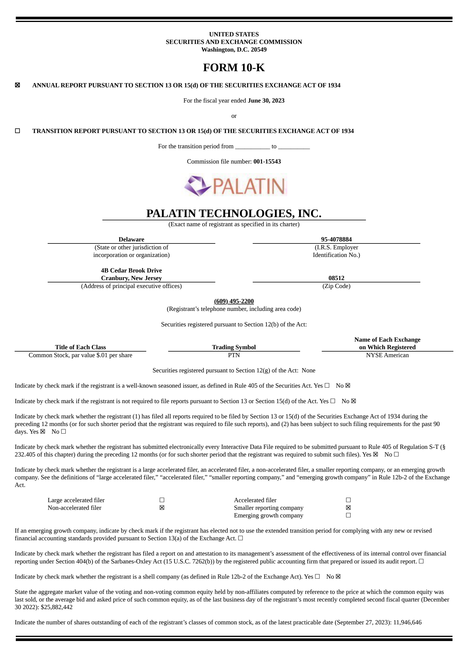 Palatin Technologies' Q4 2023 Annual report