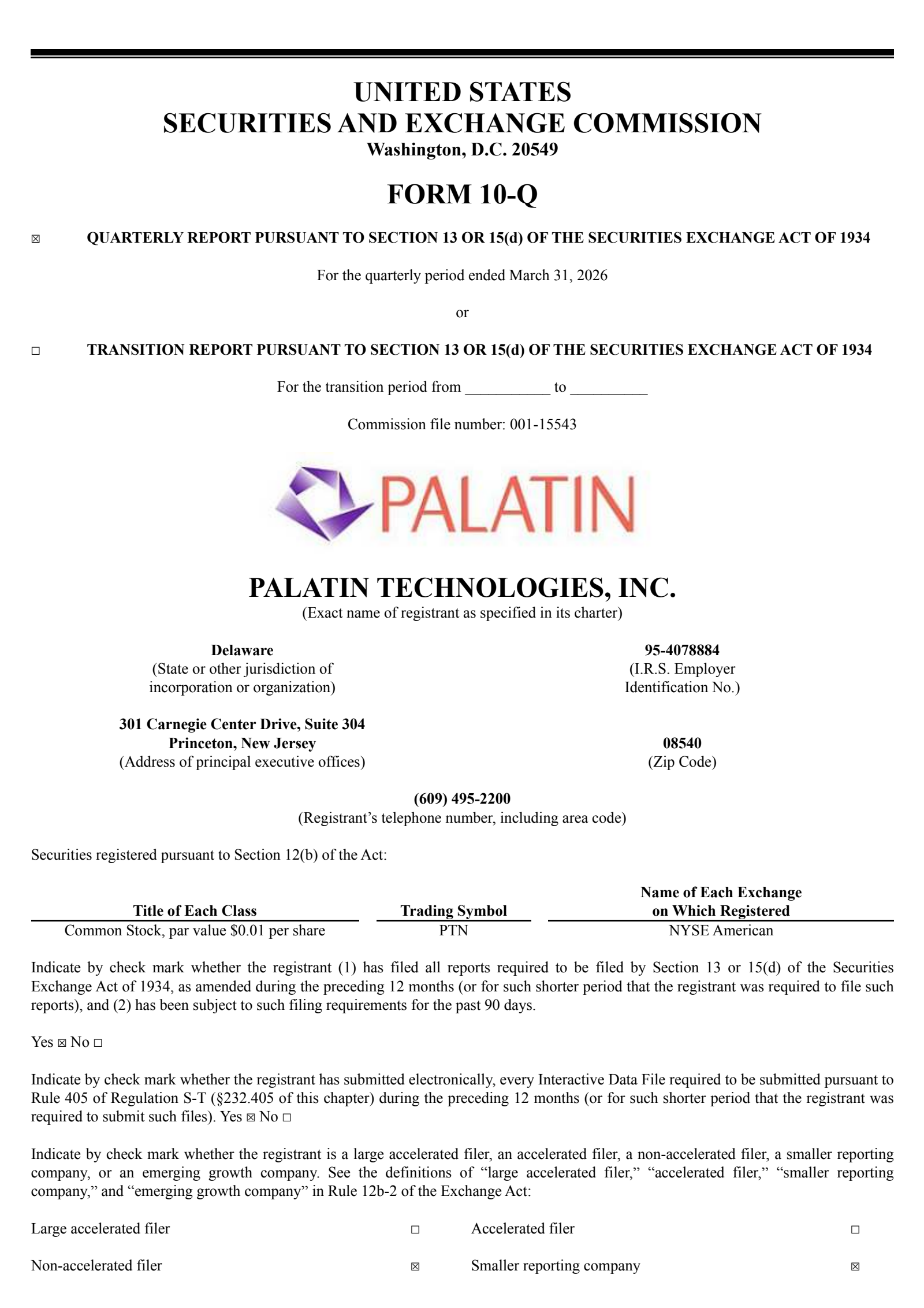 Palatin Technologies' Q3 2026 Quarterly report