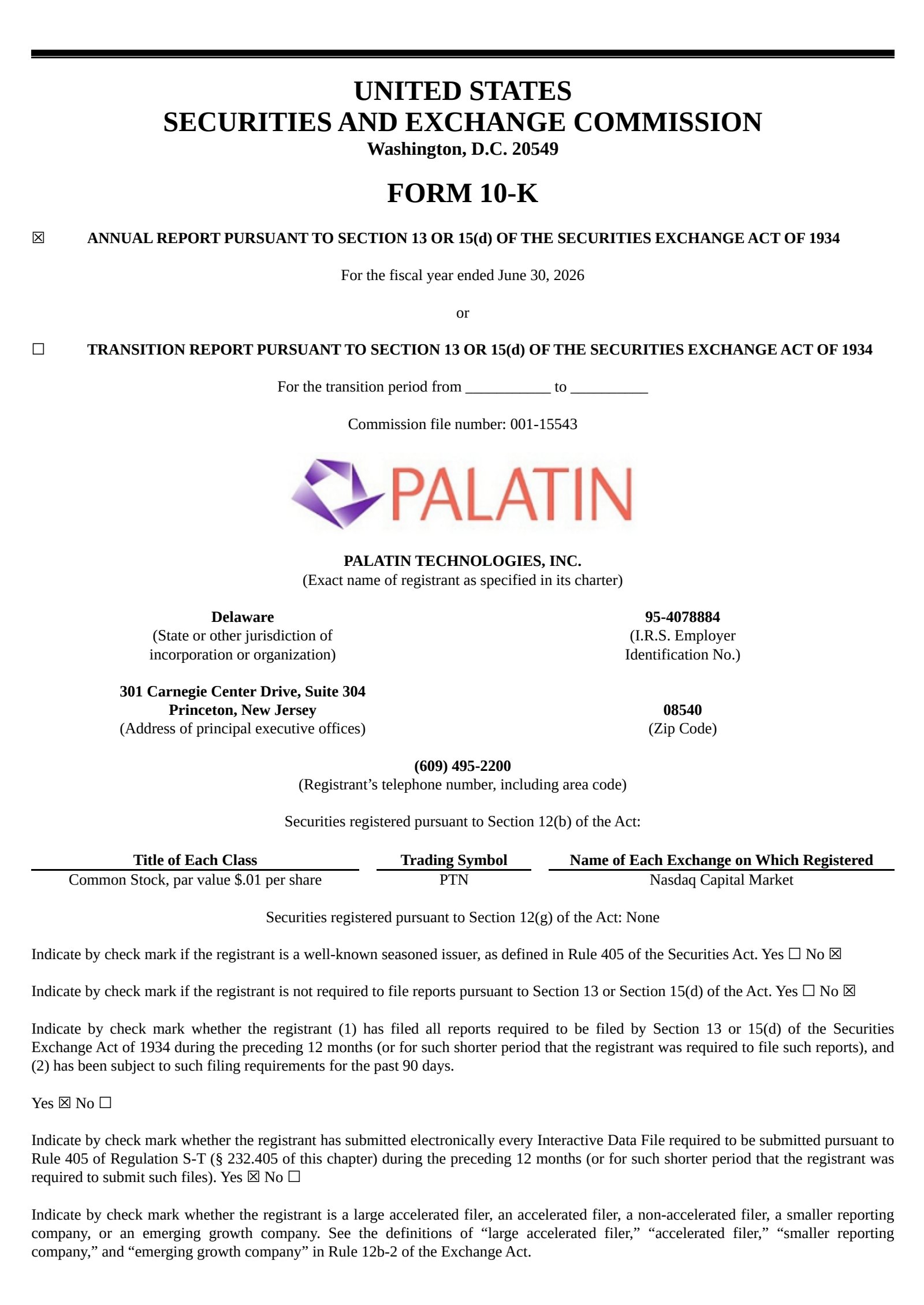 Palatin Technologies' Q4 2026 Annual report