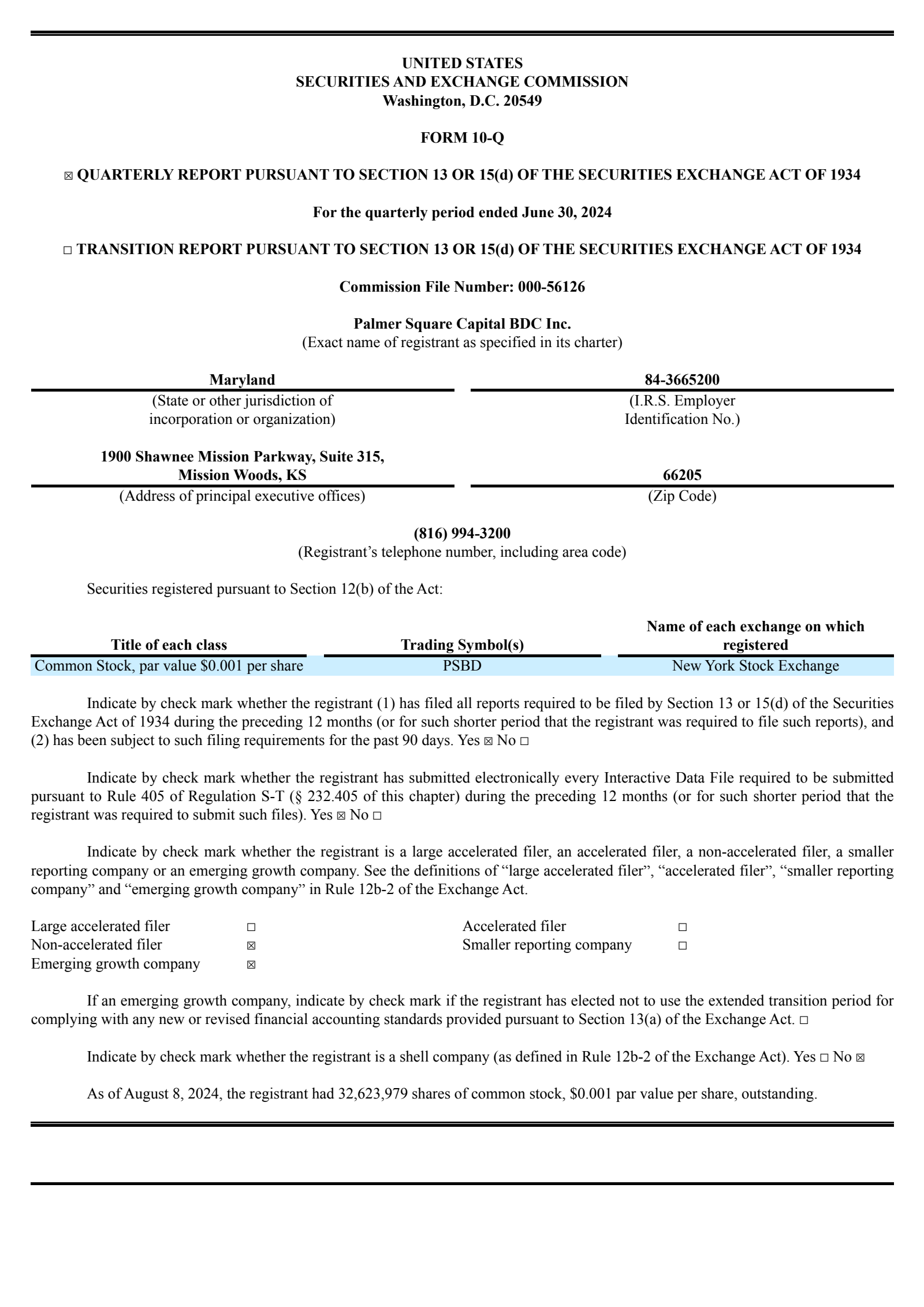 Palmer Square Capital BDC's Q2 2024 Quarterly report