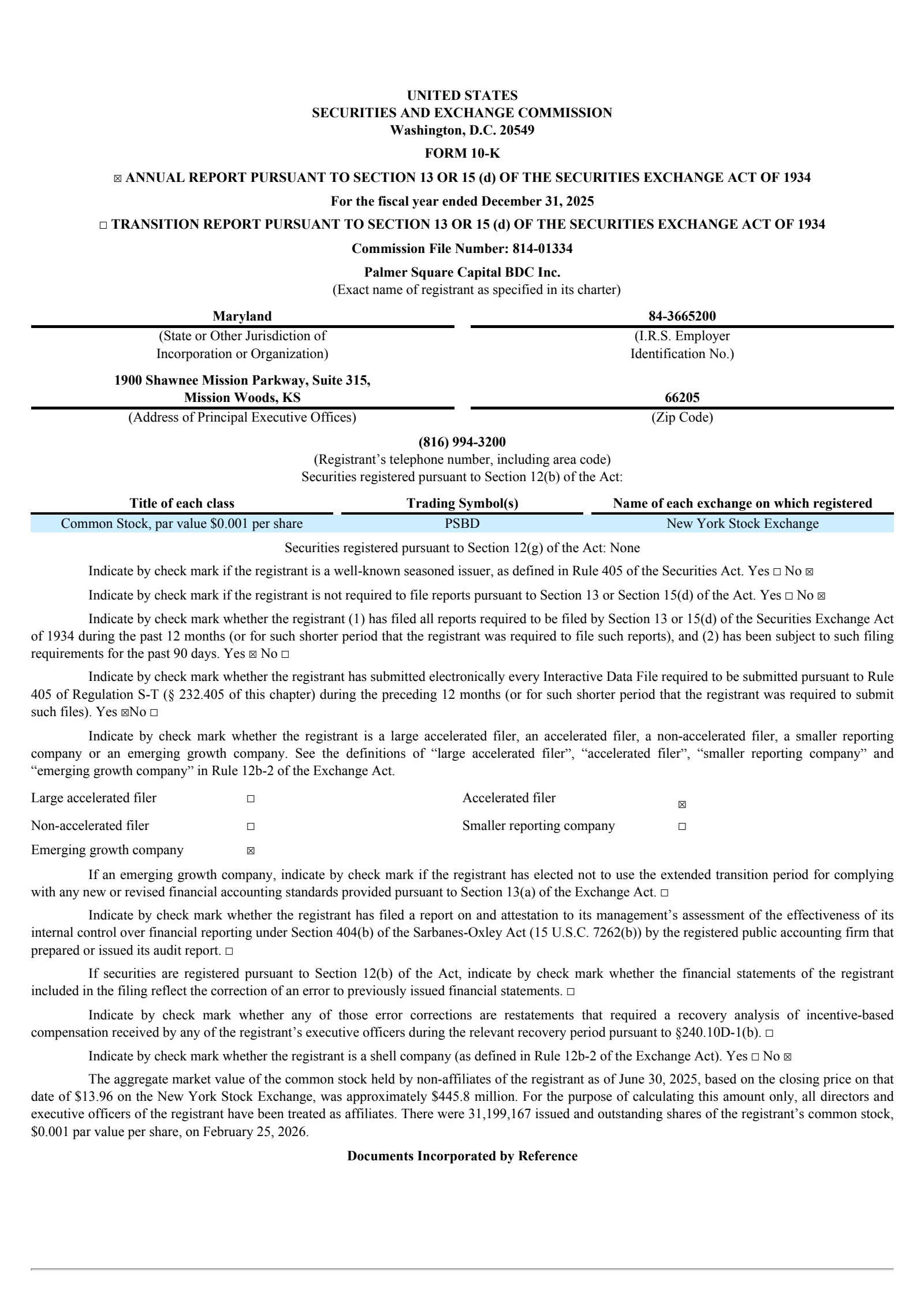 Palmer Square Capital BDC's Q4 2025 Annual report