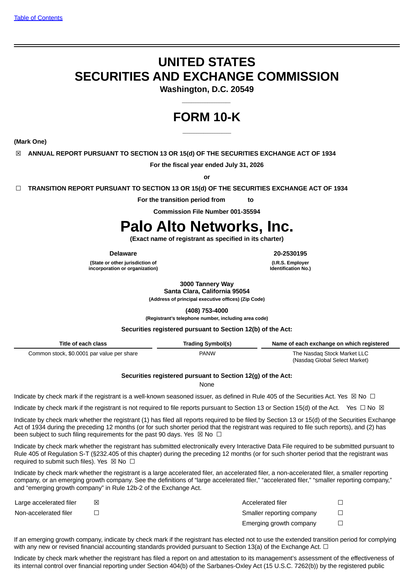 Palo Alto Networks' Q4 2026 Annual report