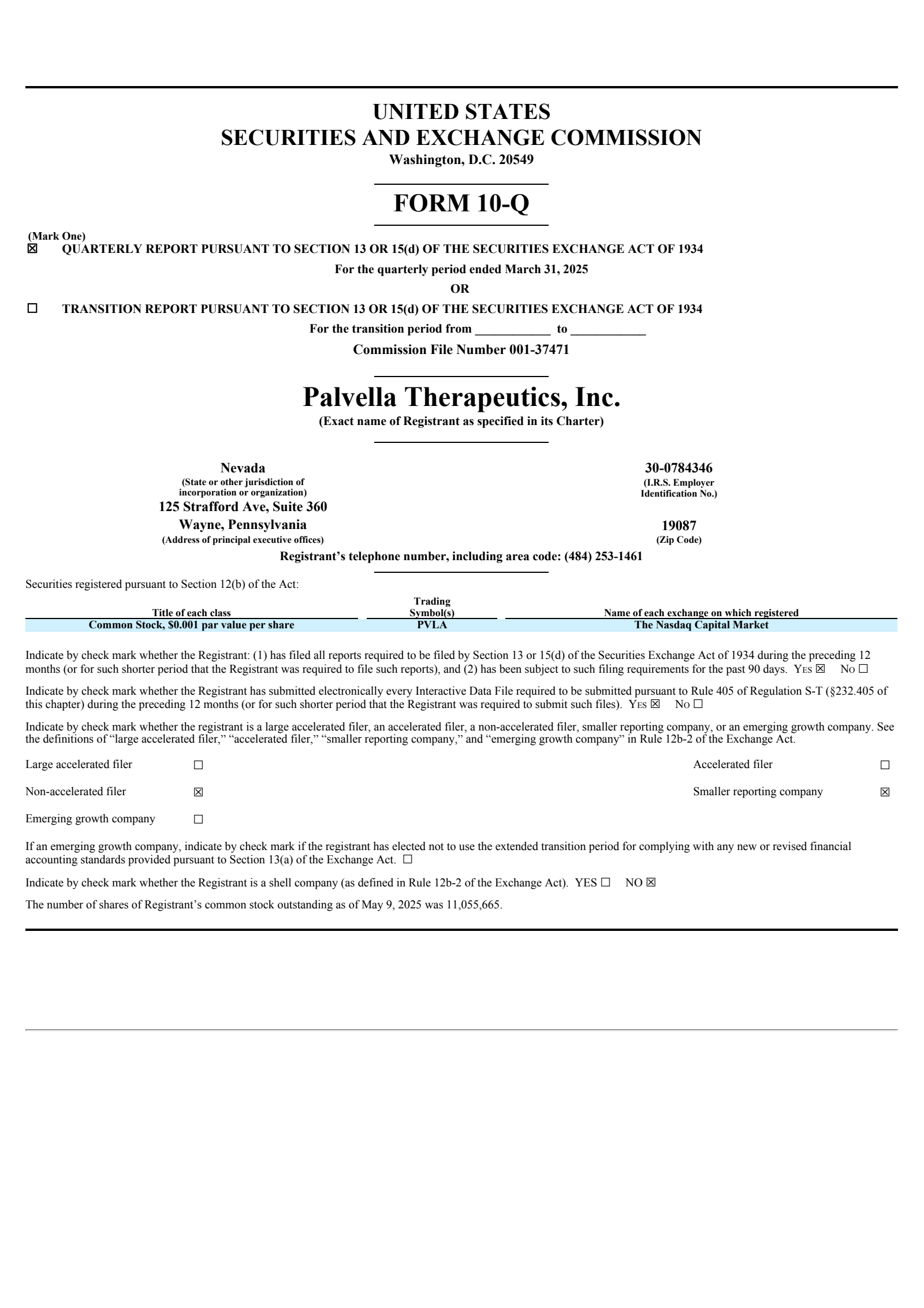 Palvella Therapeutics' Q1 2025 Quarterly Report