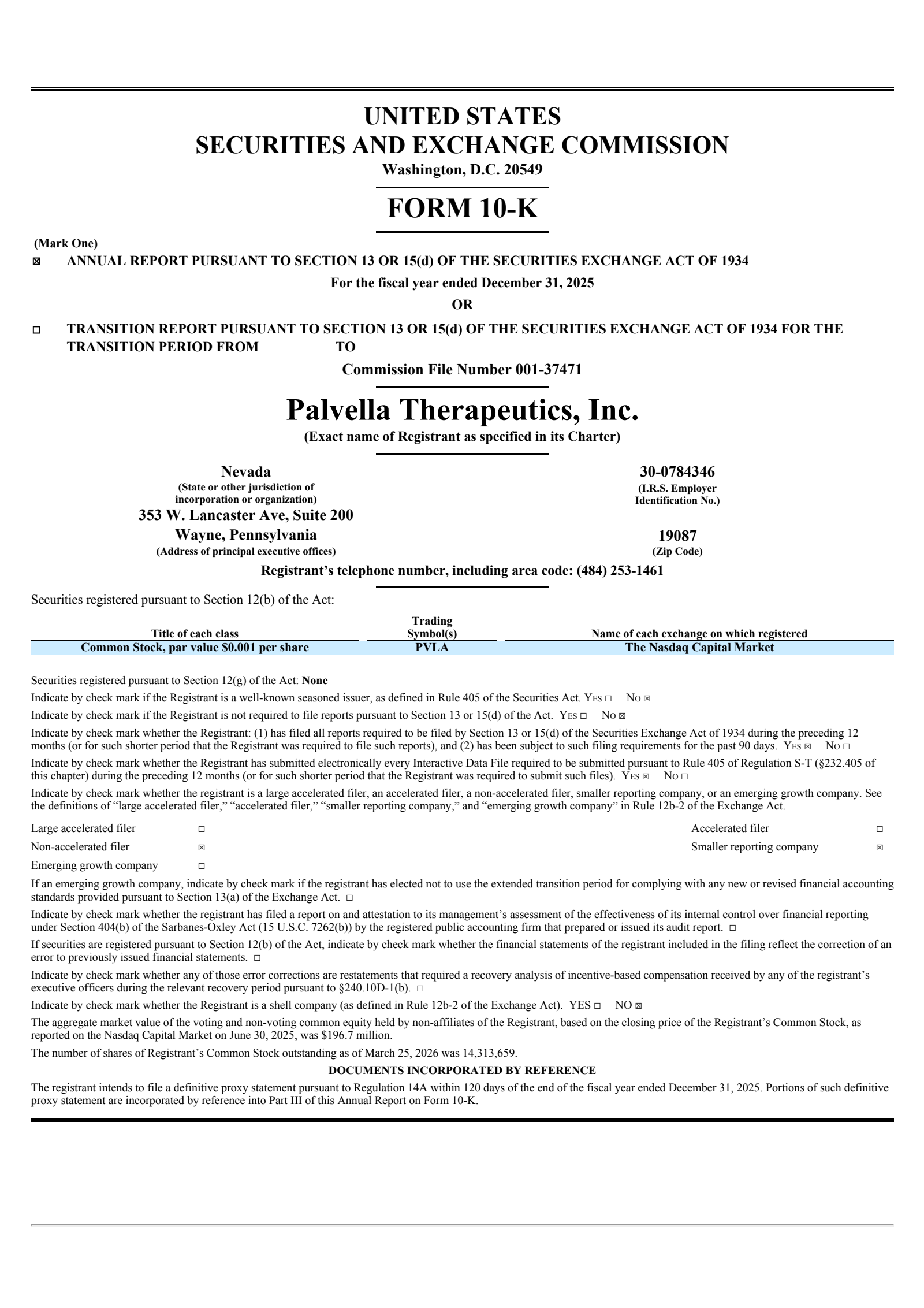 Palvella Therapeutics' Q4 2025 Annual report