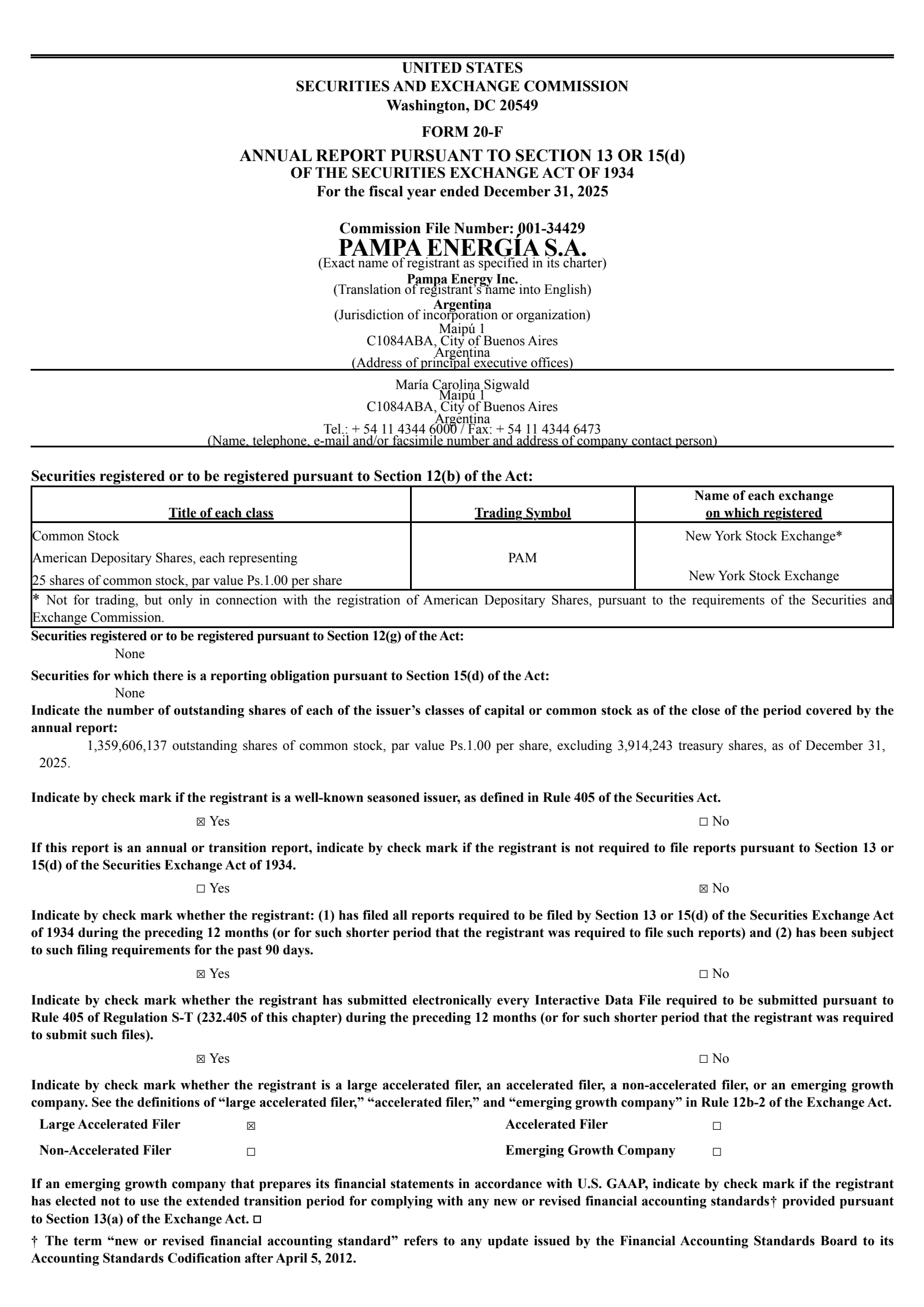 Pampa Energia's Q4 2025 Annual report