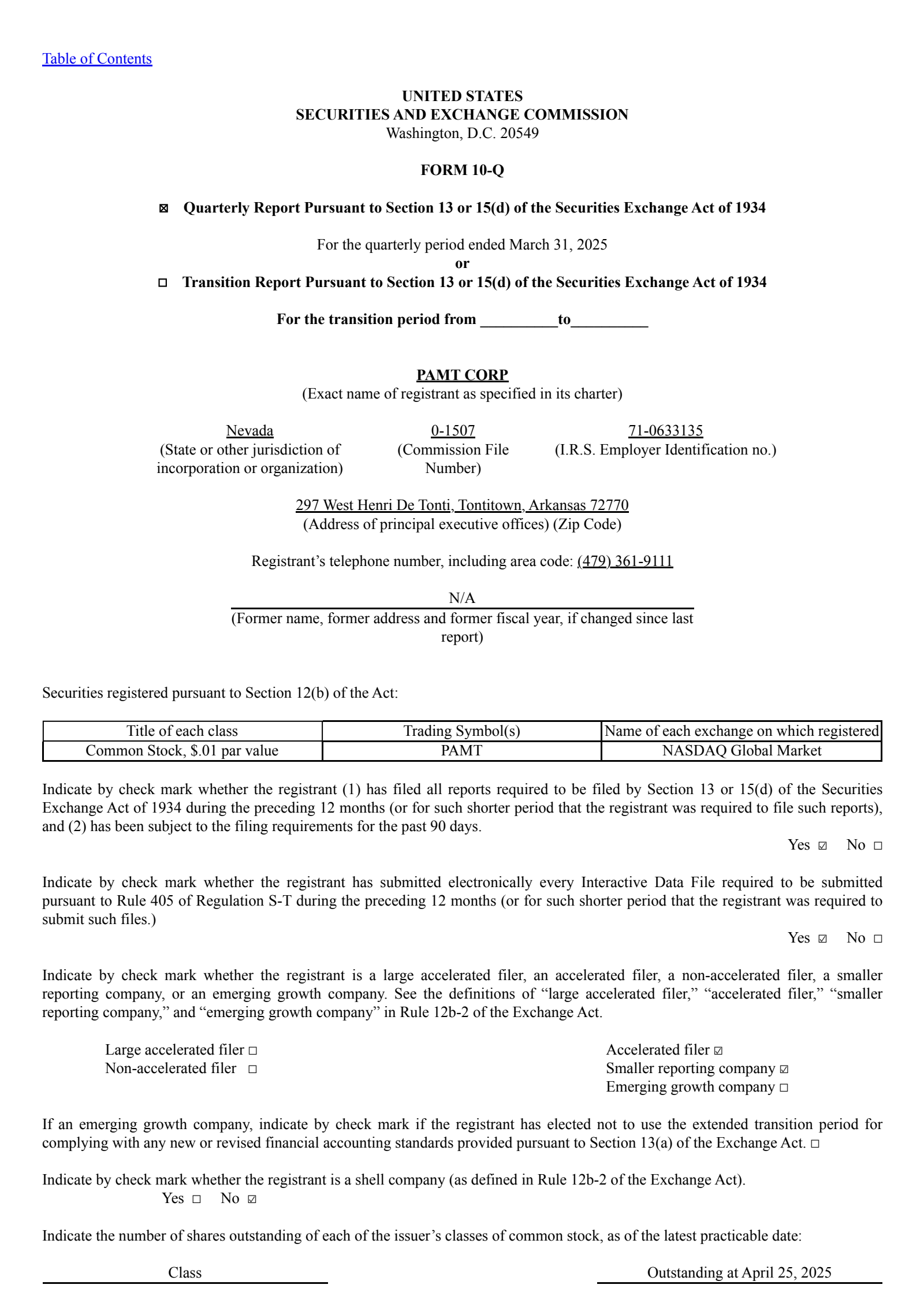 Pamt's Q1 2025 Quarterly report