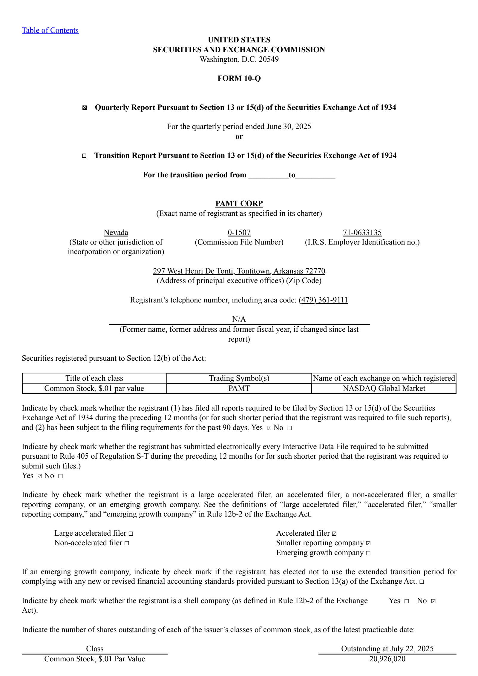PAMT's Q2 2025 Quarterly report