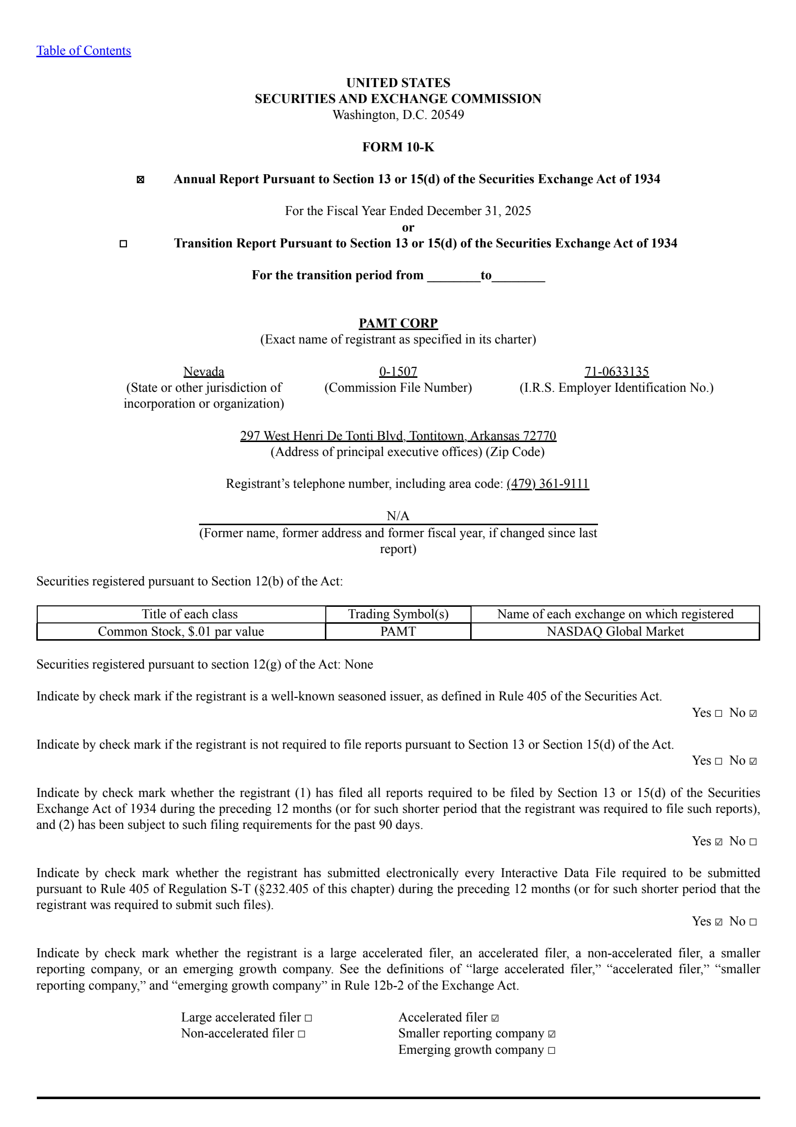 PAMT's Q4 2025 Annual report