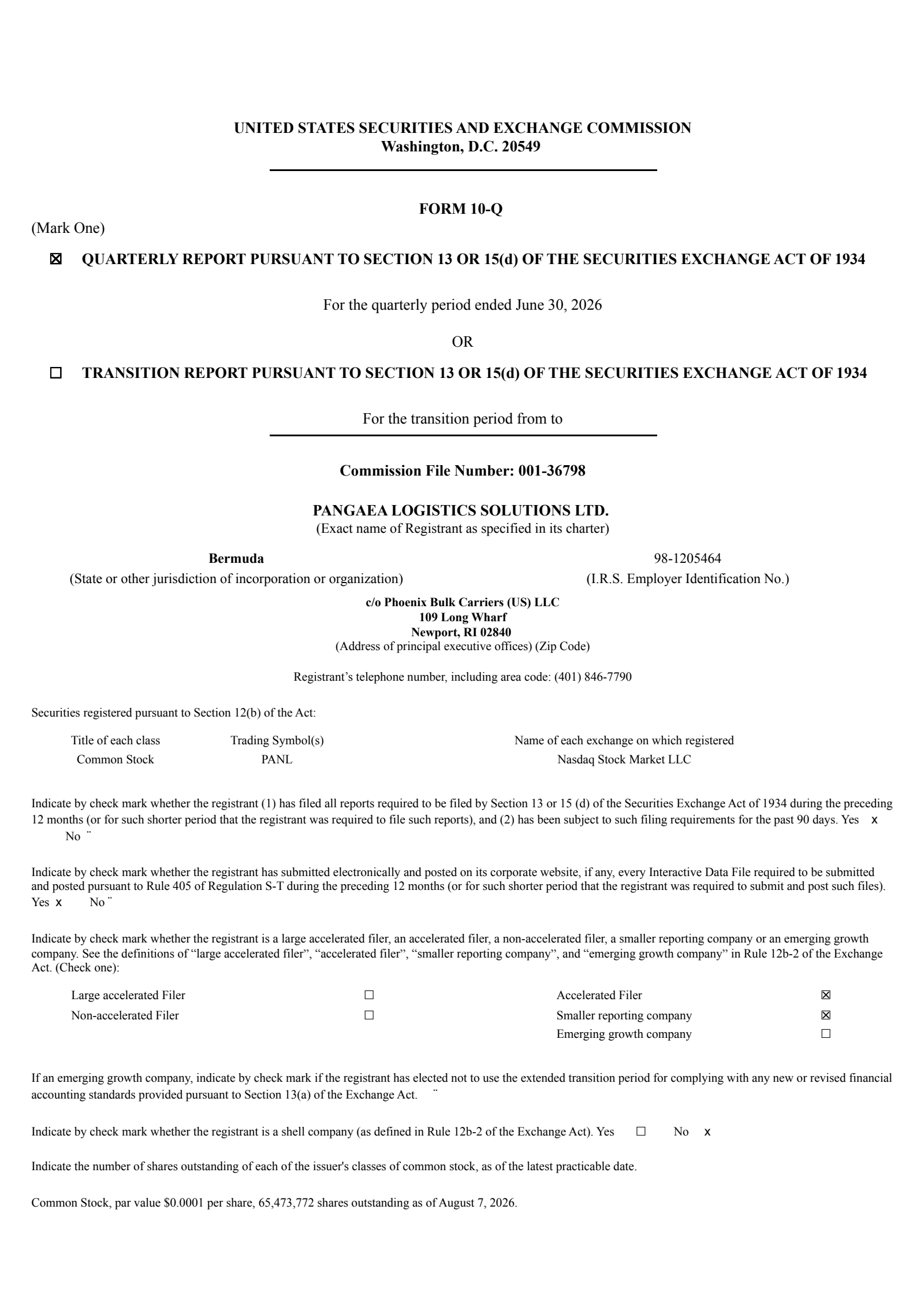 Pangaea Logistics Solutions' Q2 2026 Quarterly report