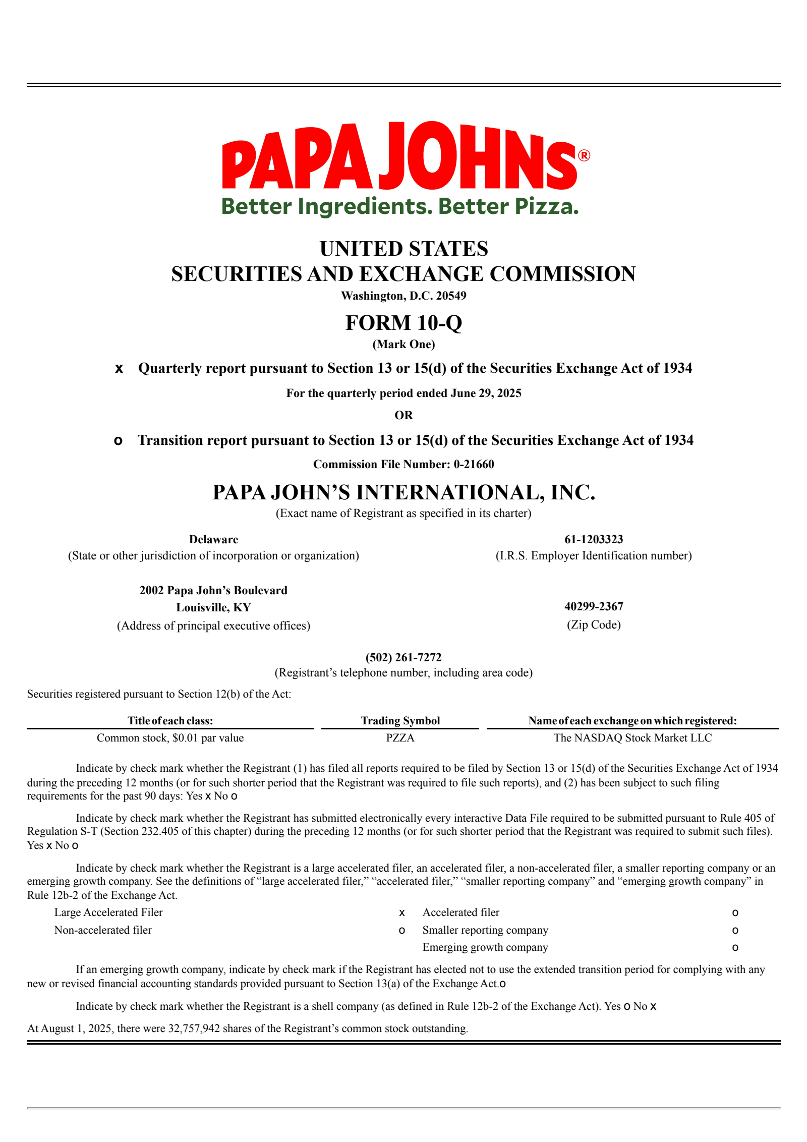 Papa John's International's Q2 2025 Quarterly report
