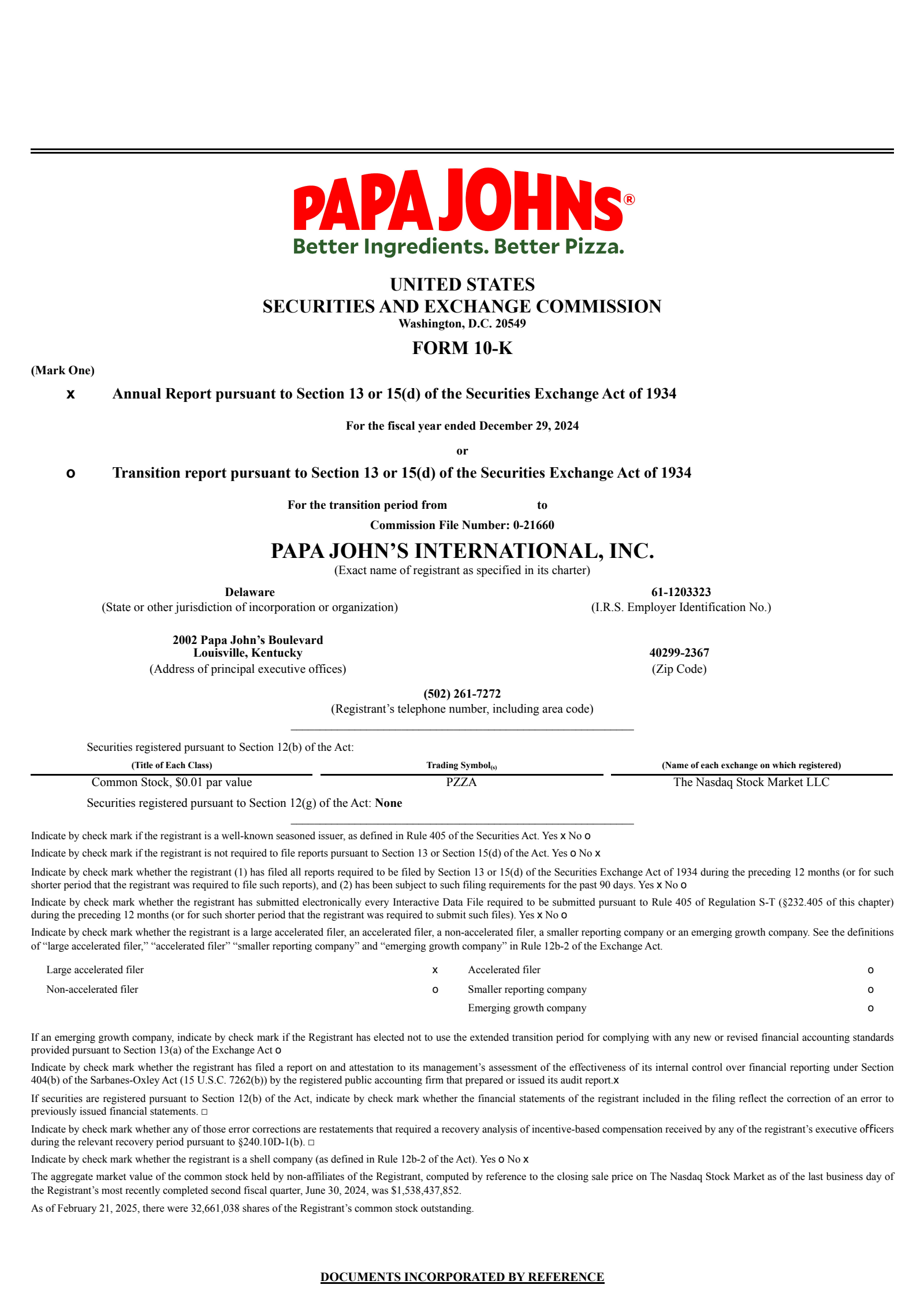 Papa John's International's Q4 2024 Annual report