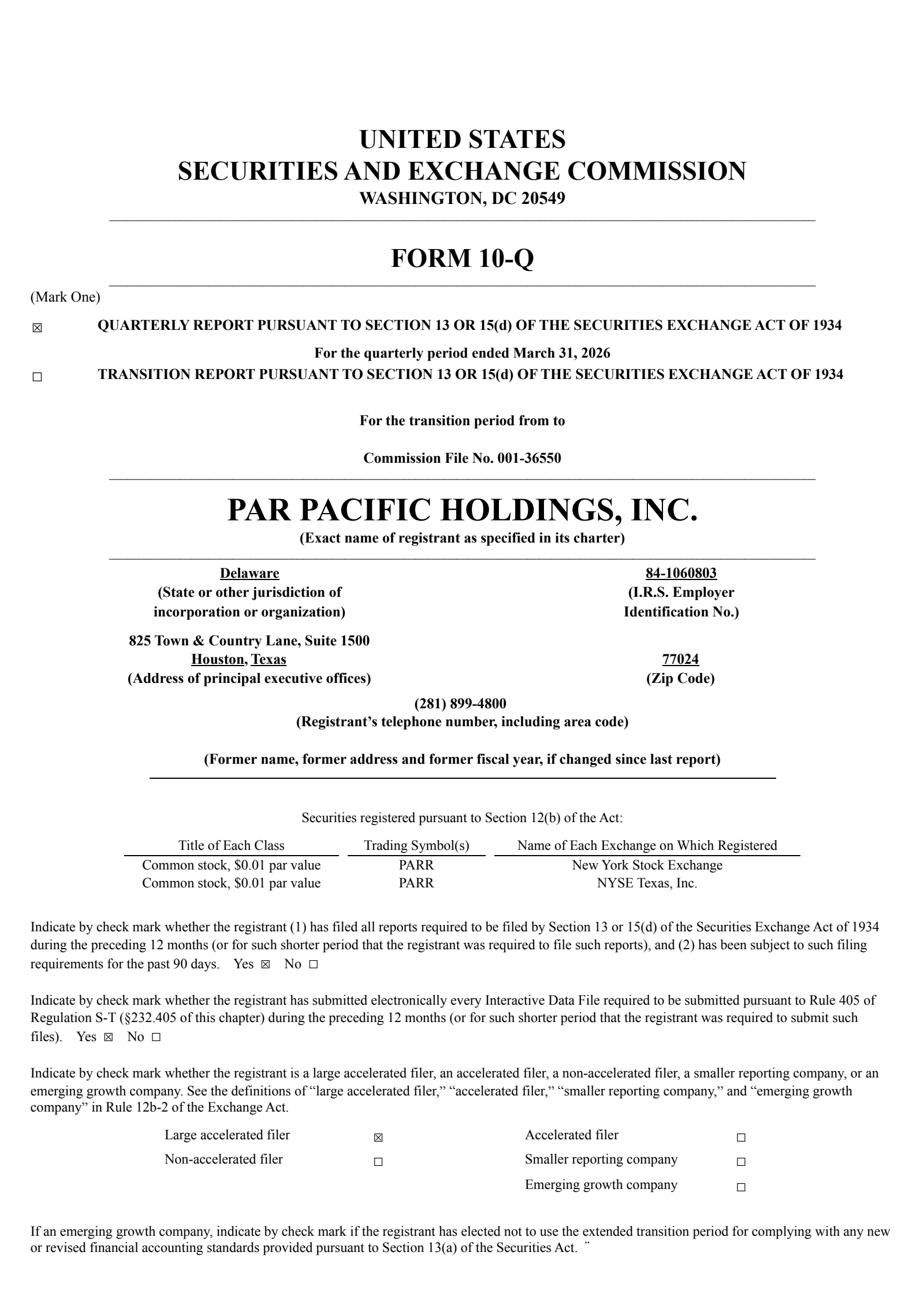 Par Pacific's Q1 2026 Quarterly report