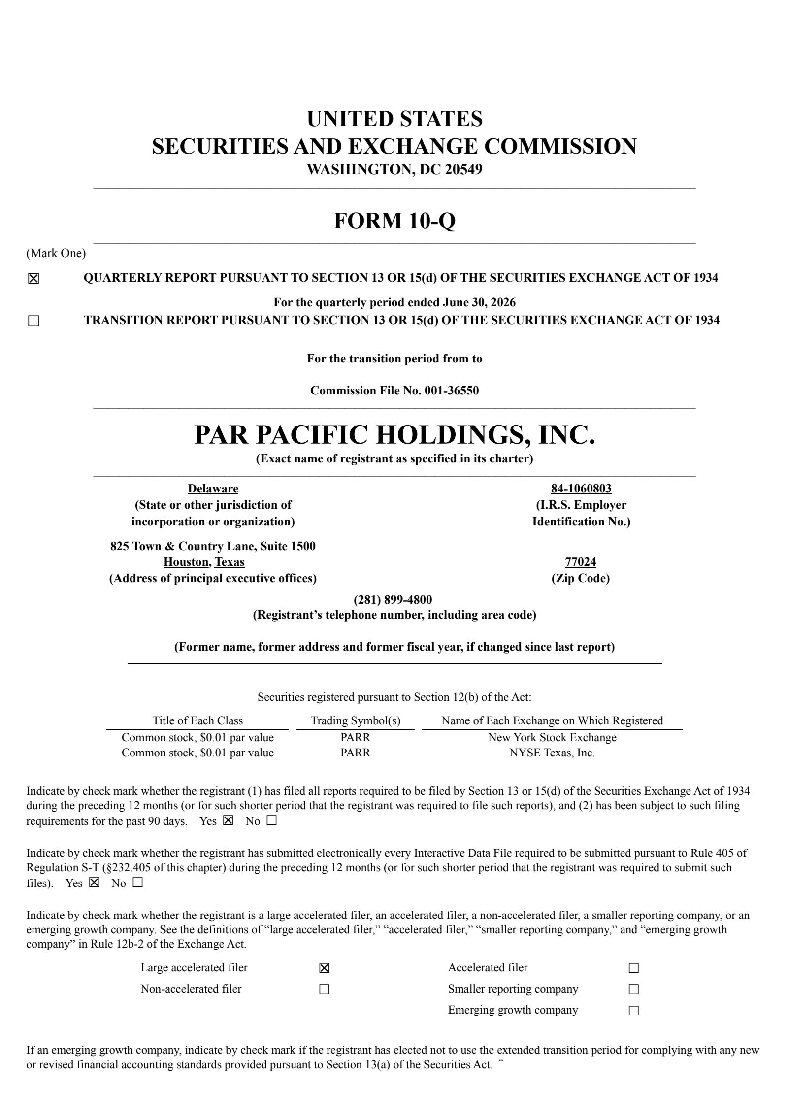 Par Pacific's Q2 2026 Quarterly report