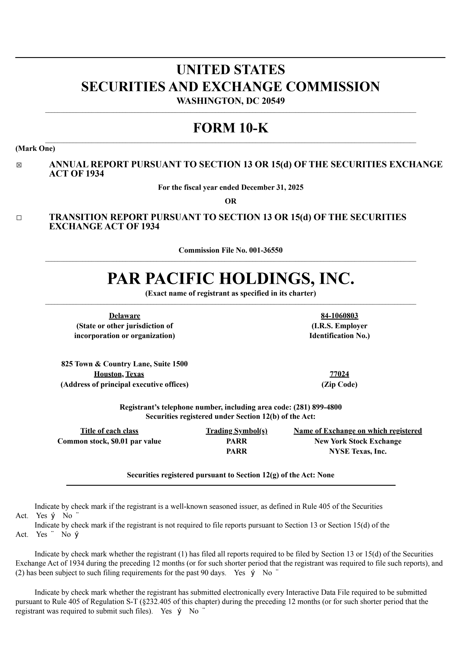 Par Pacific's Q4 2025 Annual report
