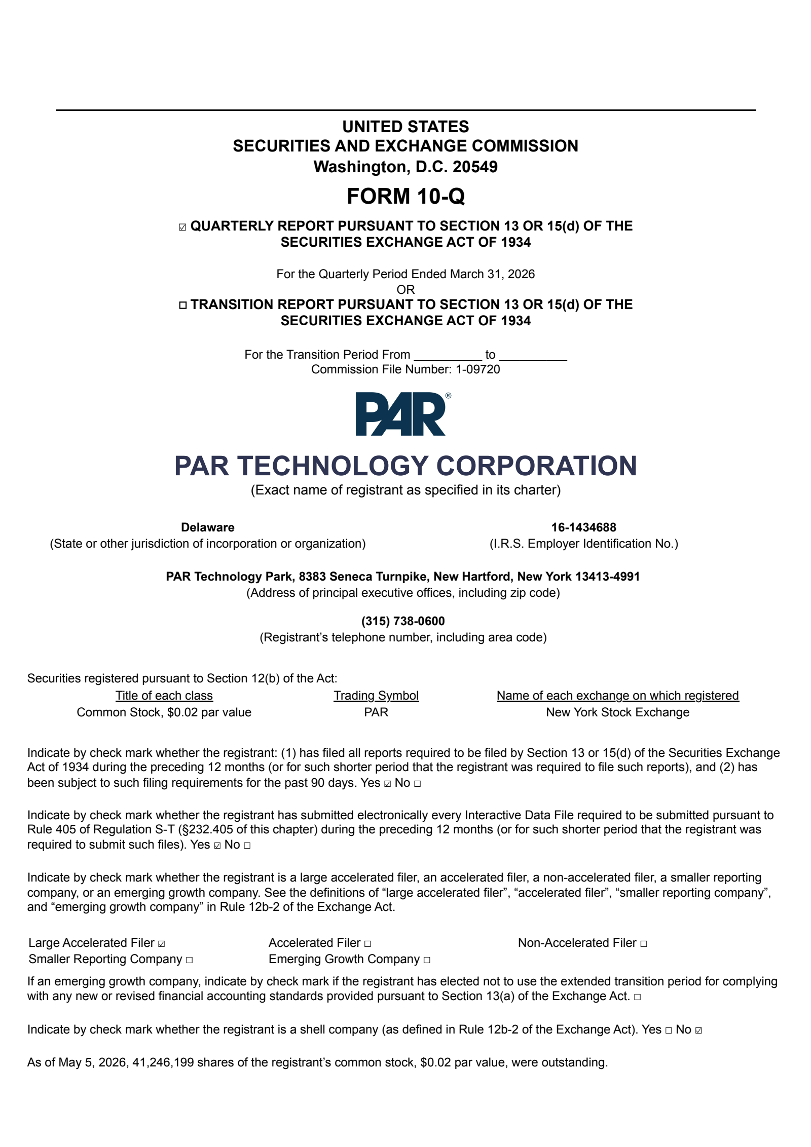 PAR Technology's Q1 2026 Quarterly report