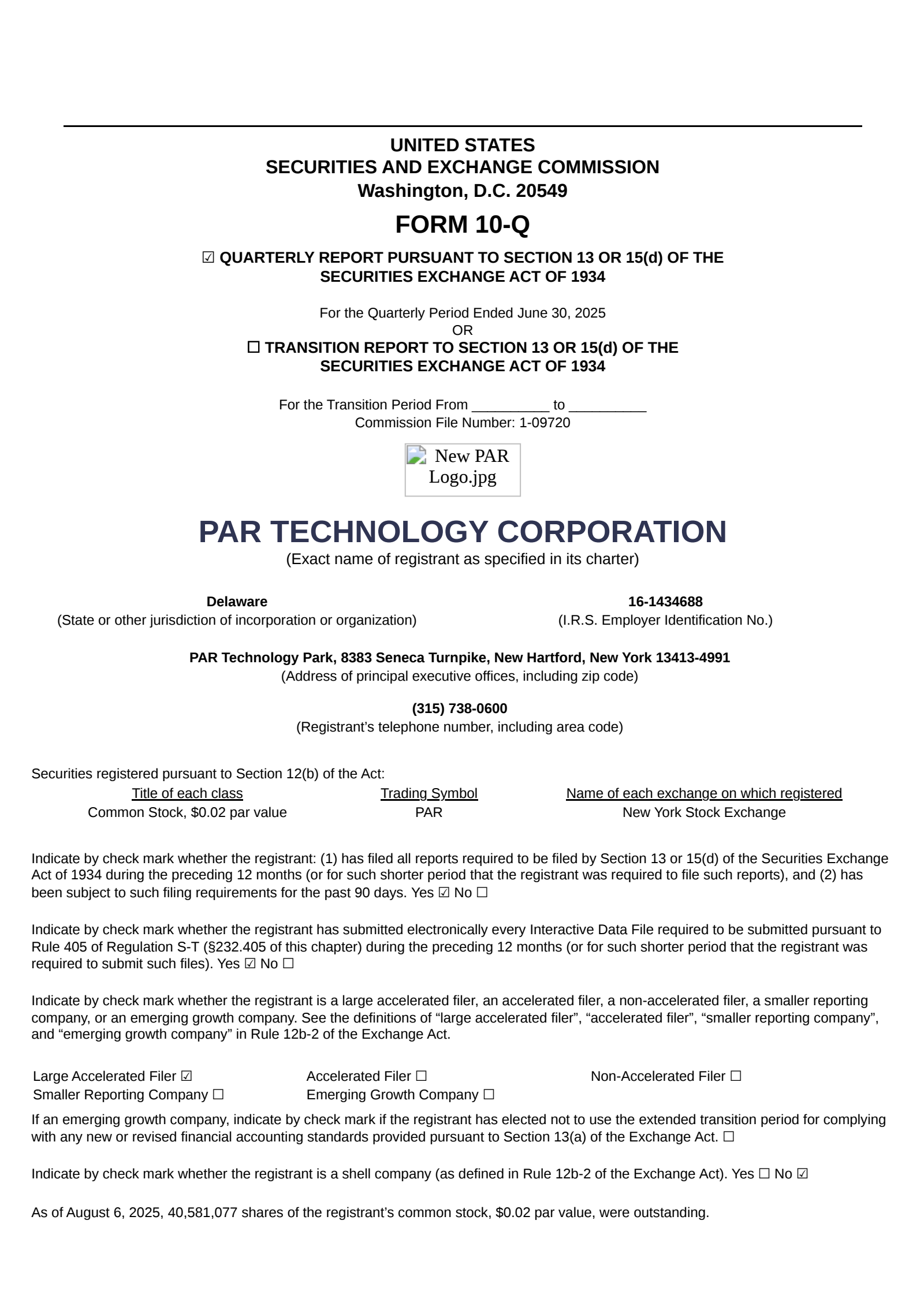 PAR Technology's Q2 2025 Quarterly report