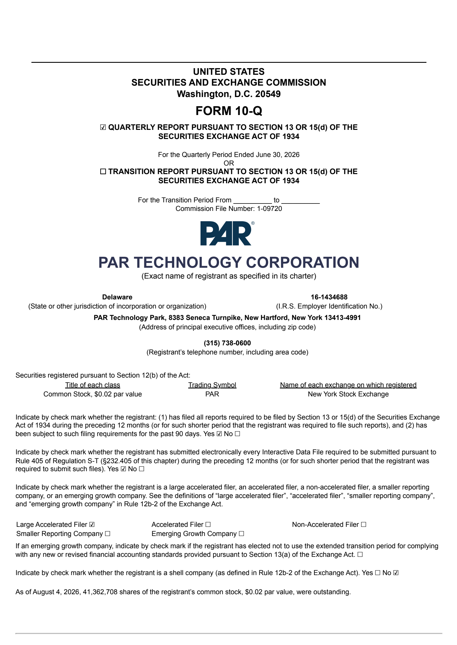 PAR Technology's Q2 2026 Quarterly report