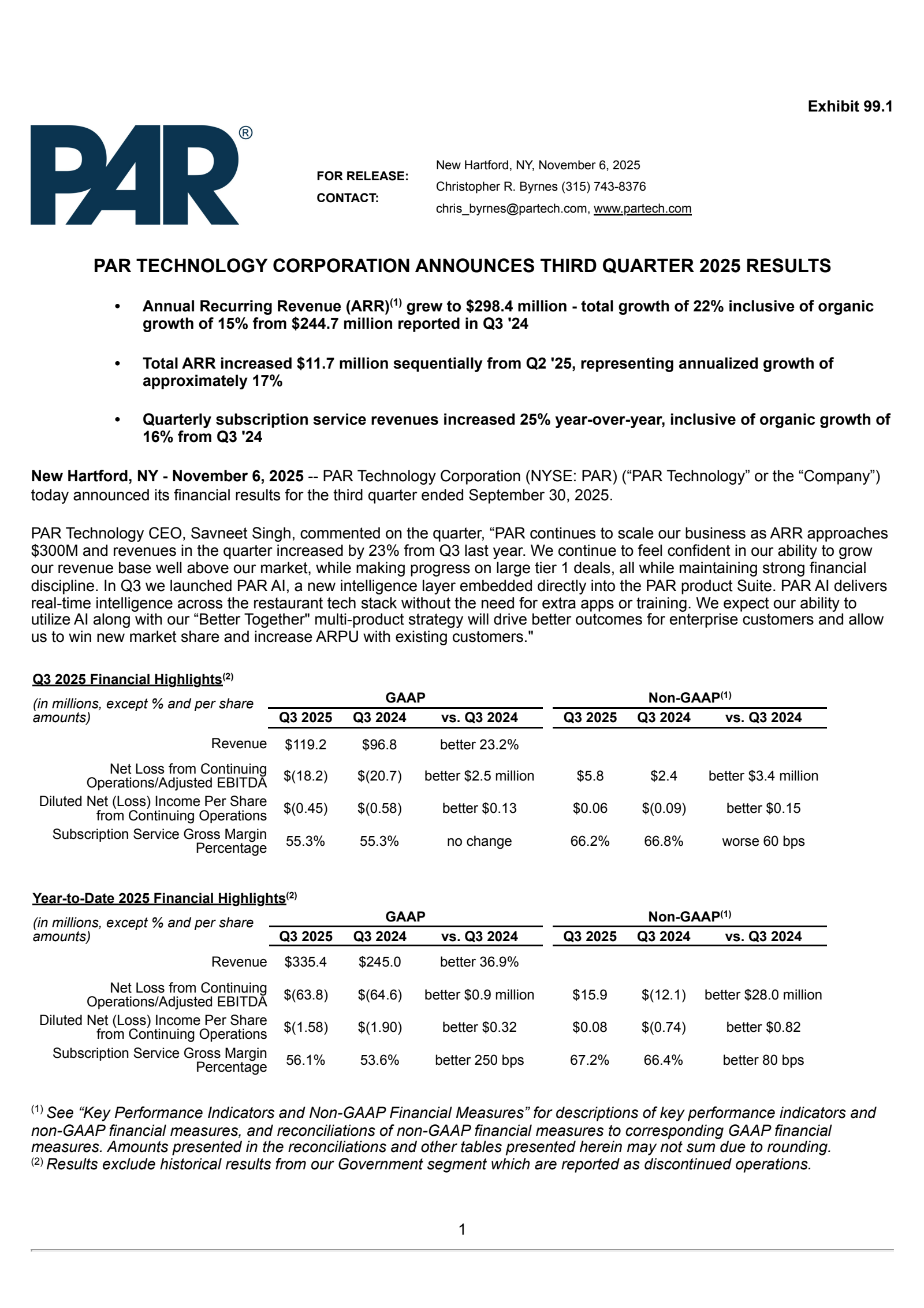 PAR Technology's Q3 2025 Earnings Release