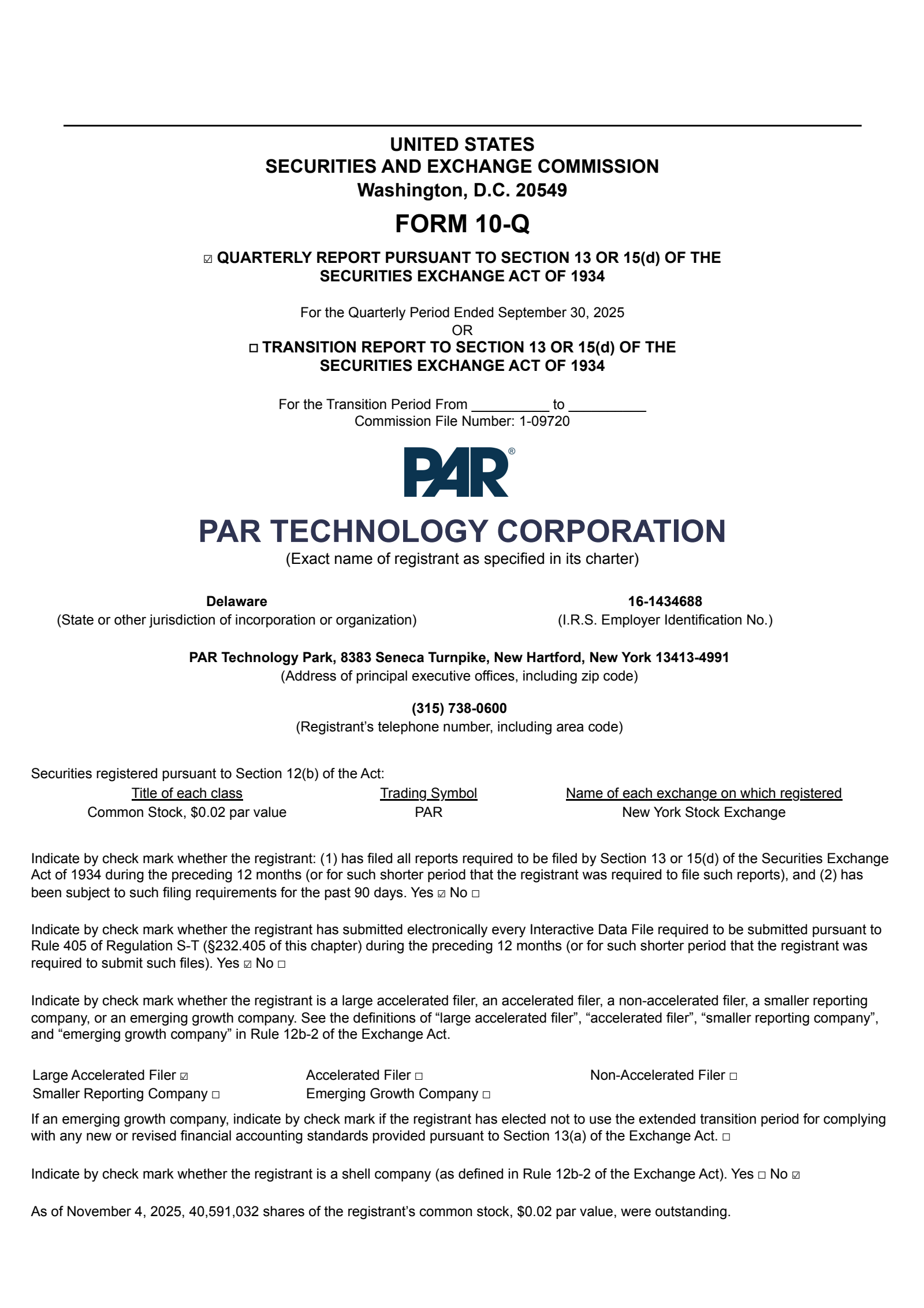 PAR Technology's Q3 2025 Quarterly Report