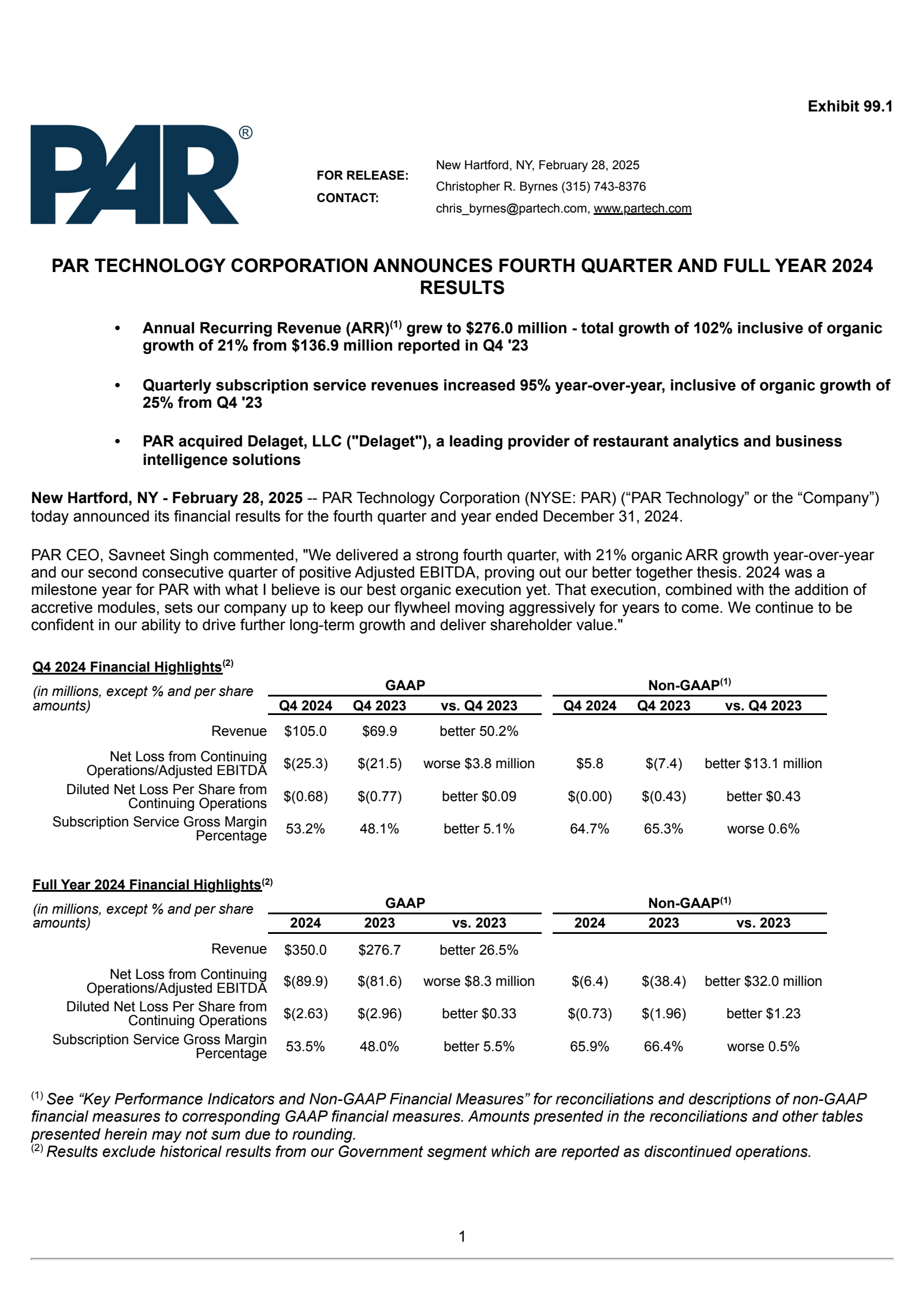 Par Report PAR Q4 2024 Earnings Report on 2/28/2025