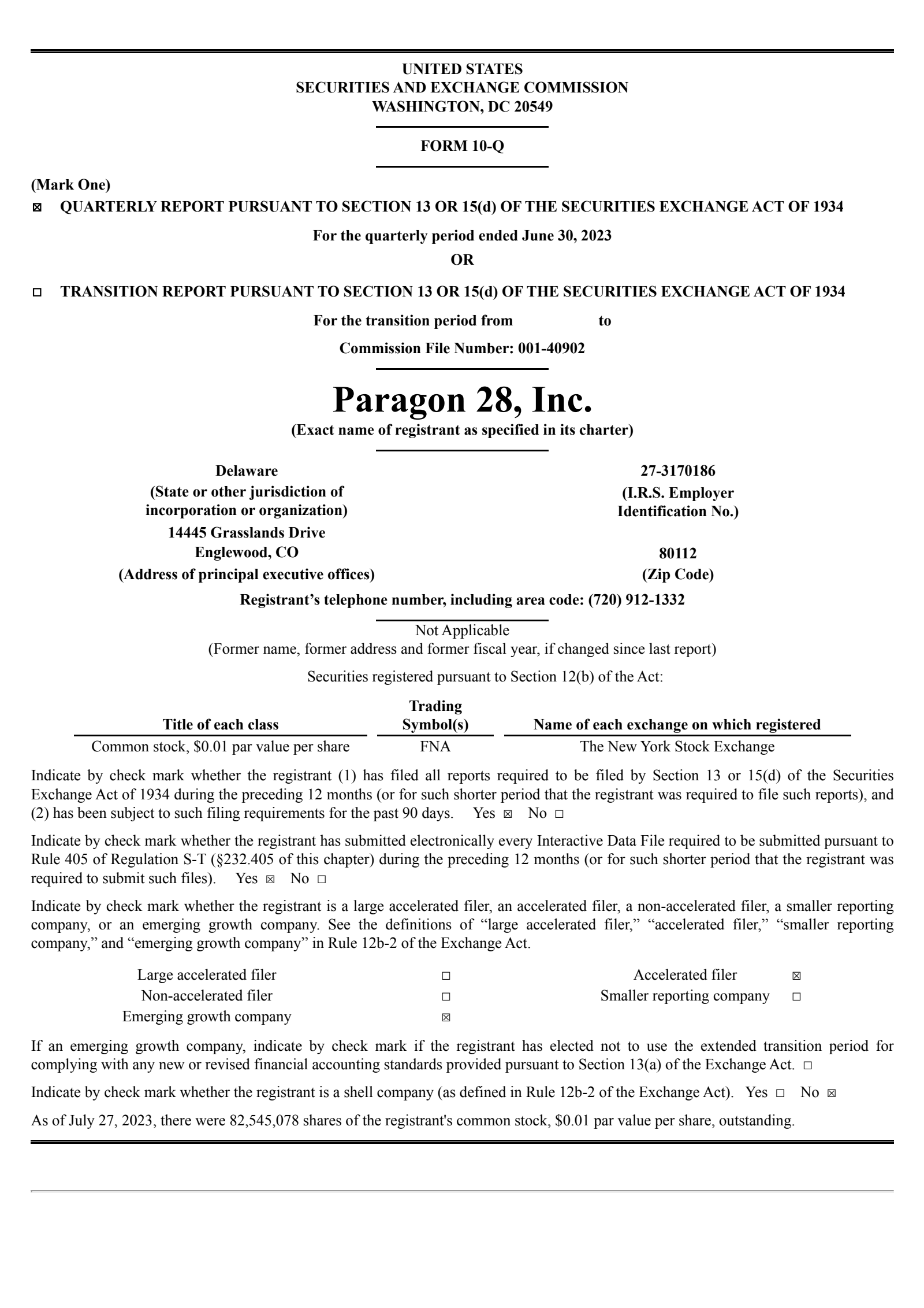 Paragon 28's Q2 2023 Quarterly report