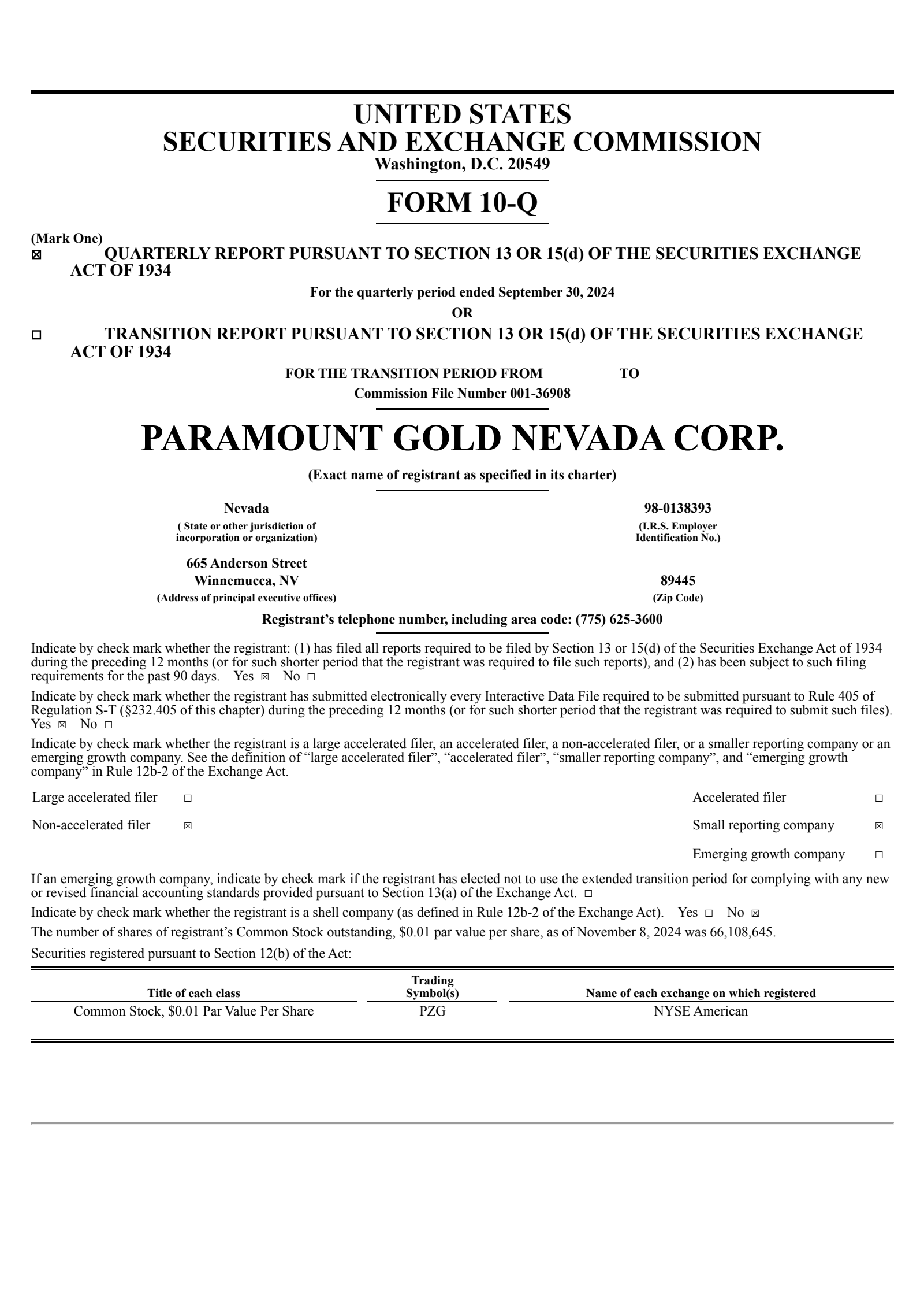 Paramount Gold Nevada's Q1 2025 Quarterly report