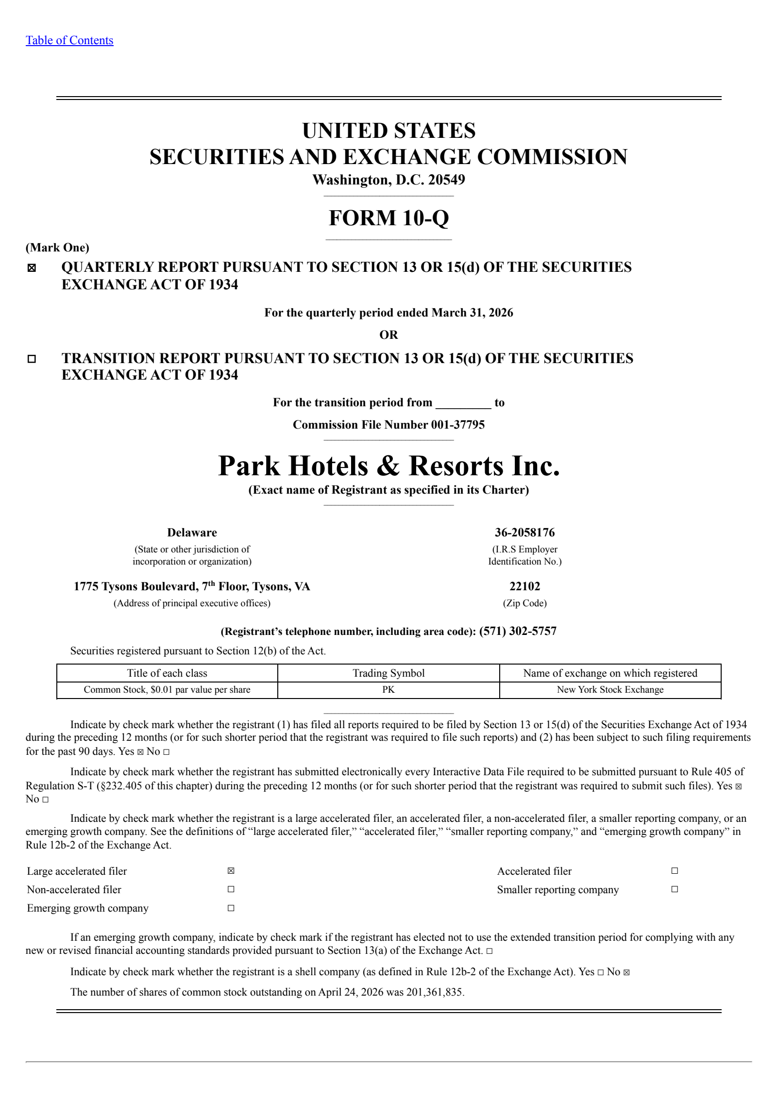 Park Hotels & Resorts' Q1 2026 Quarterly report