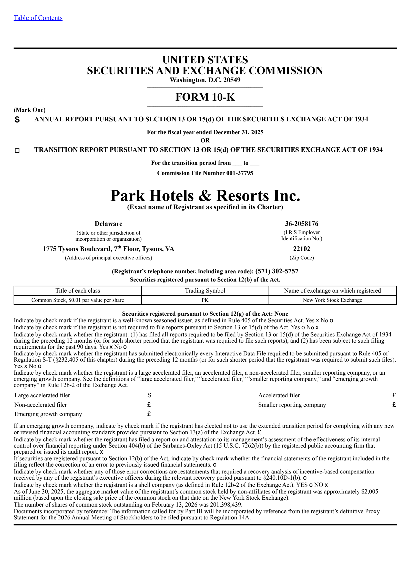 Park Hotels & Resorts' Q4 2025 Annual report