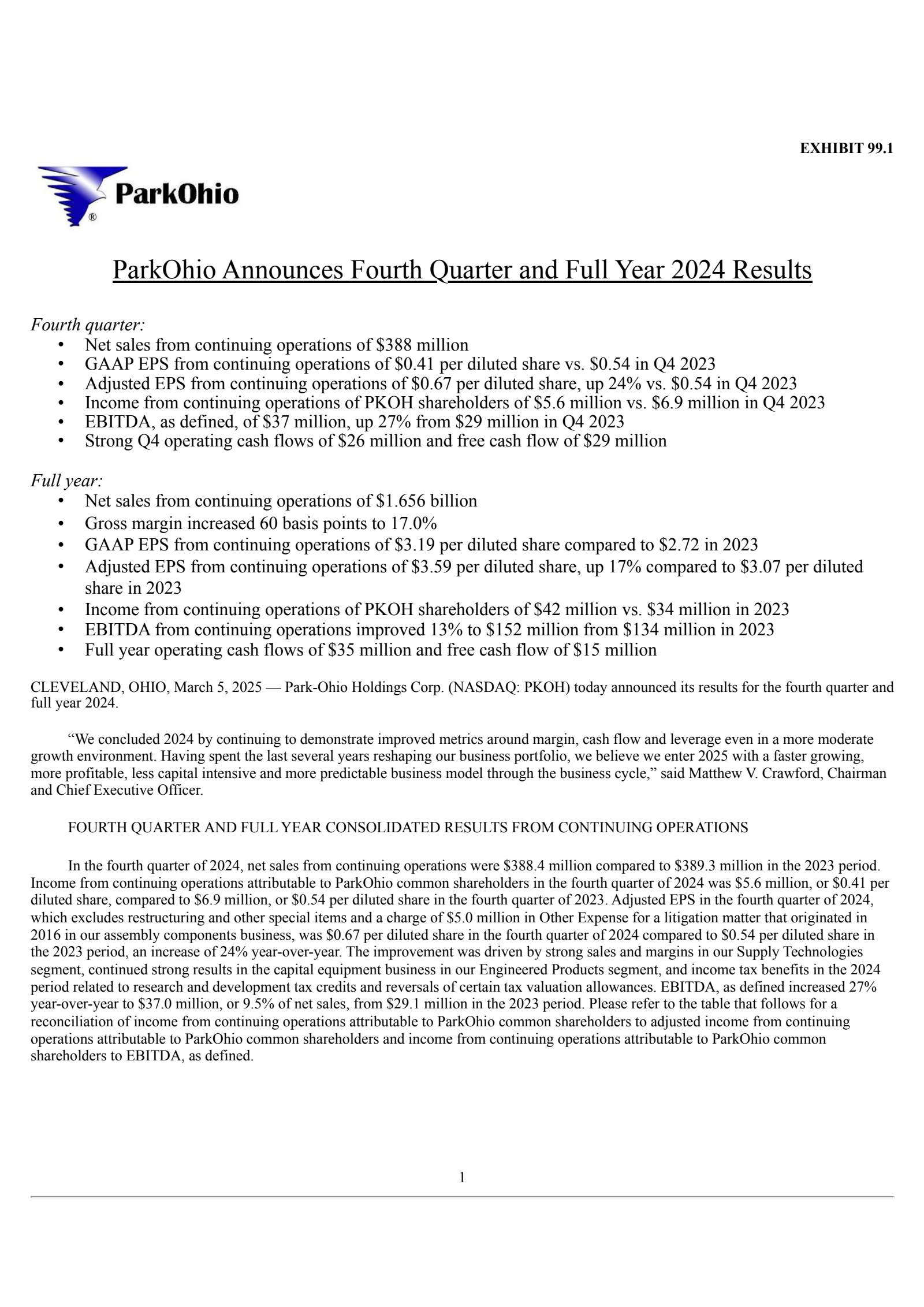 Park-Ohio's Q4 2024 Press Release