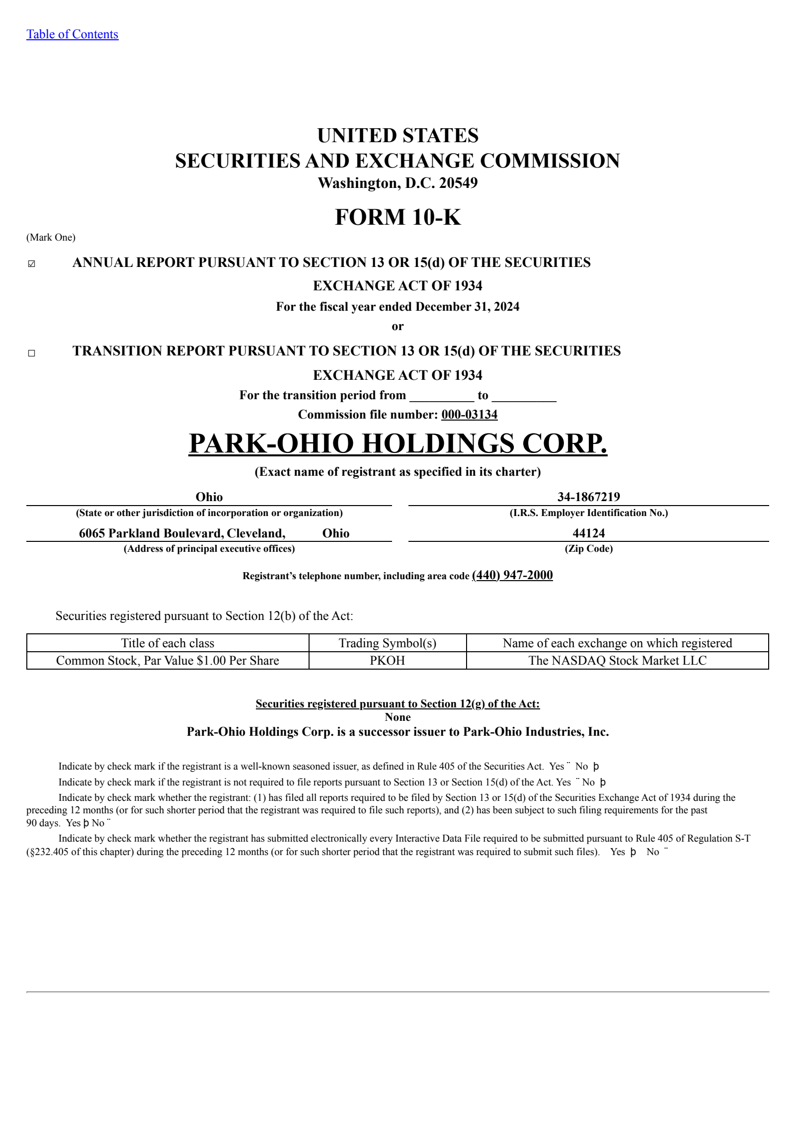 Park-Ohio's Q4 2024 Annual report