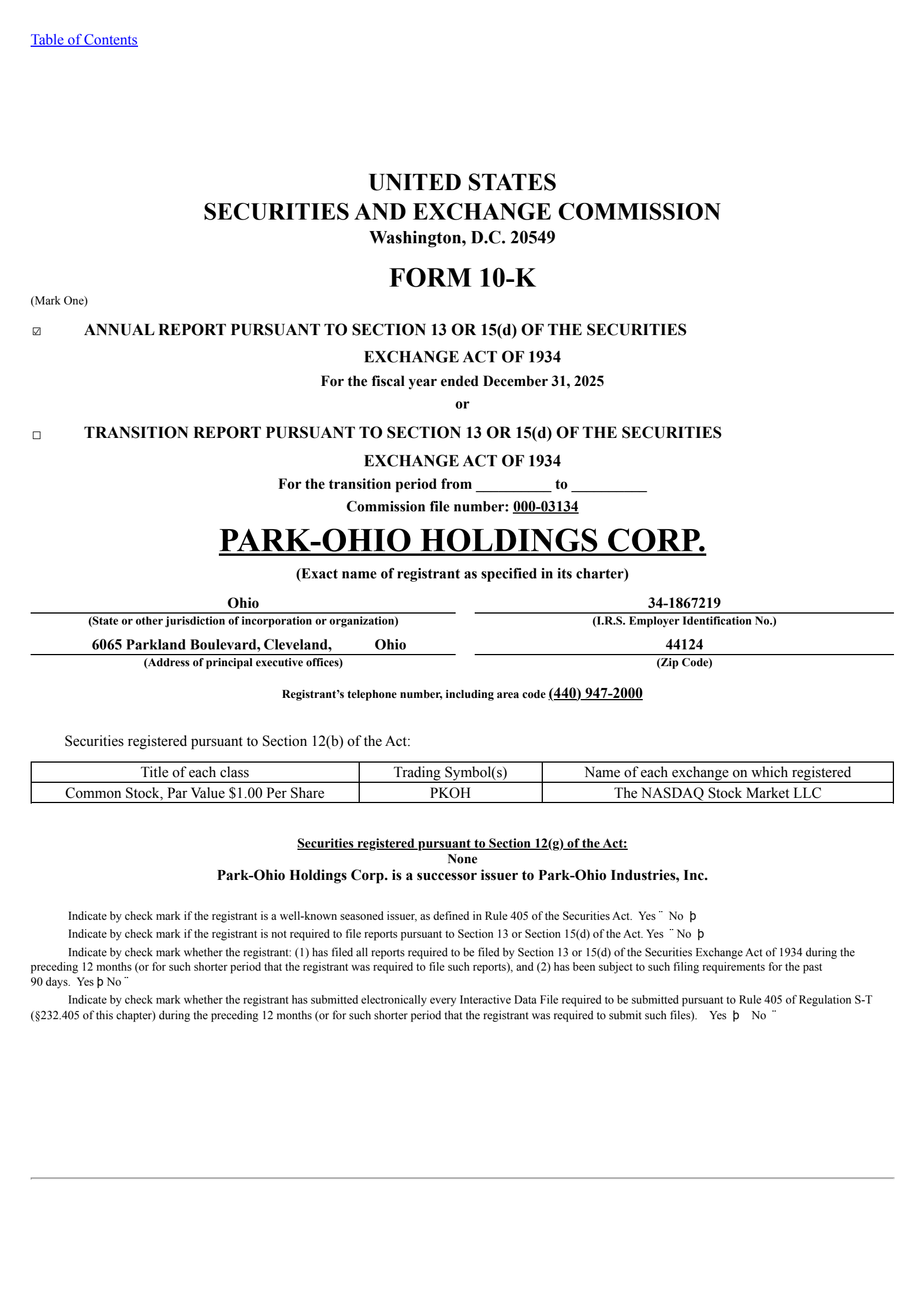 Park-Ohio's Q4 2025 Annual report