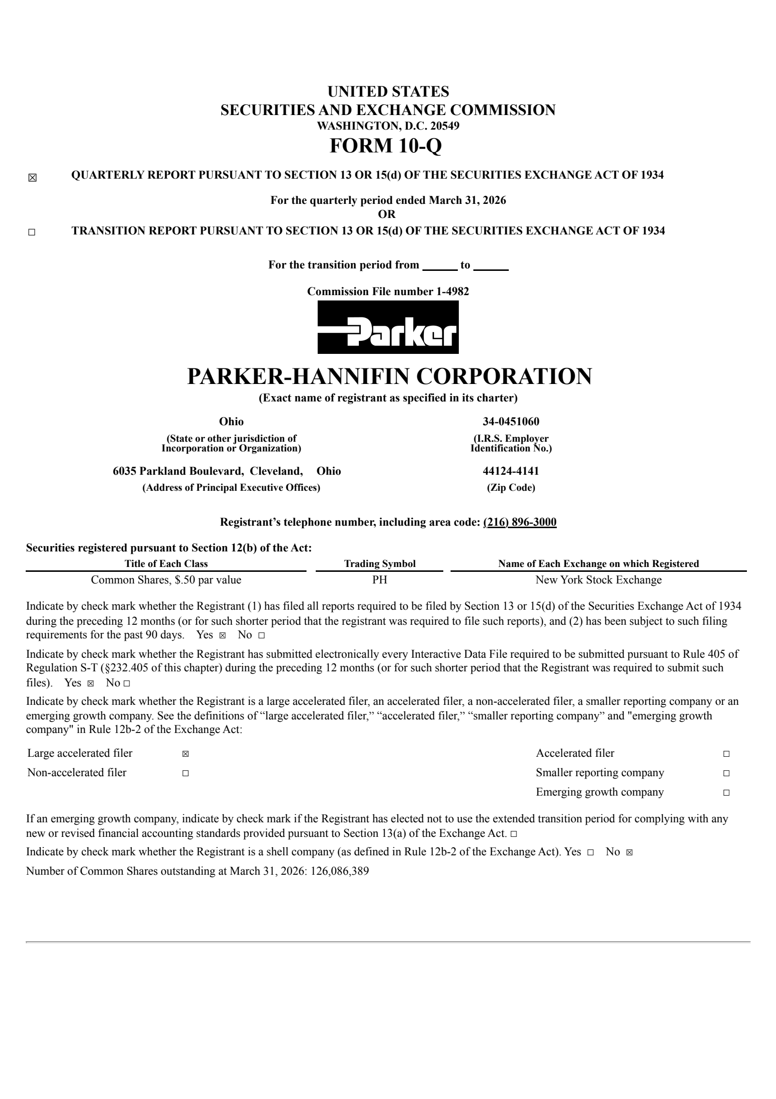 Parker-Hannifin's Q3 2026 Quarterly report