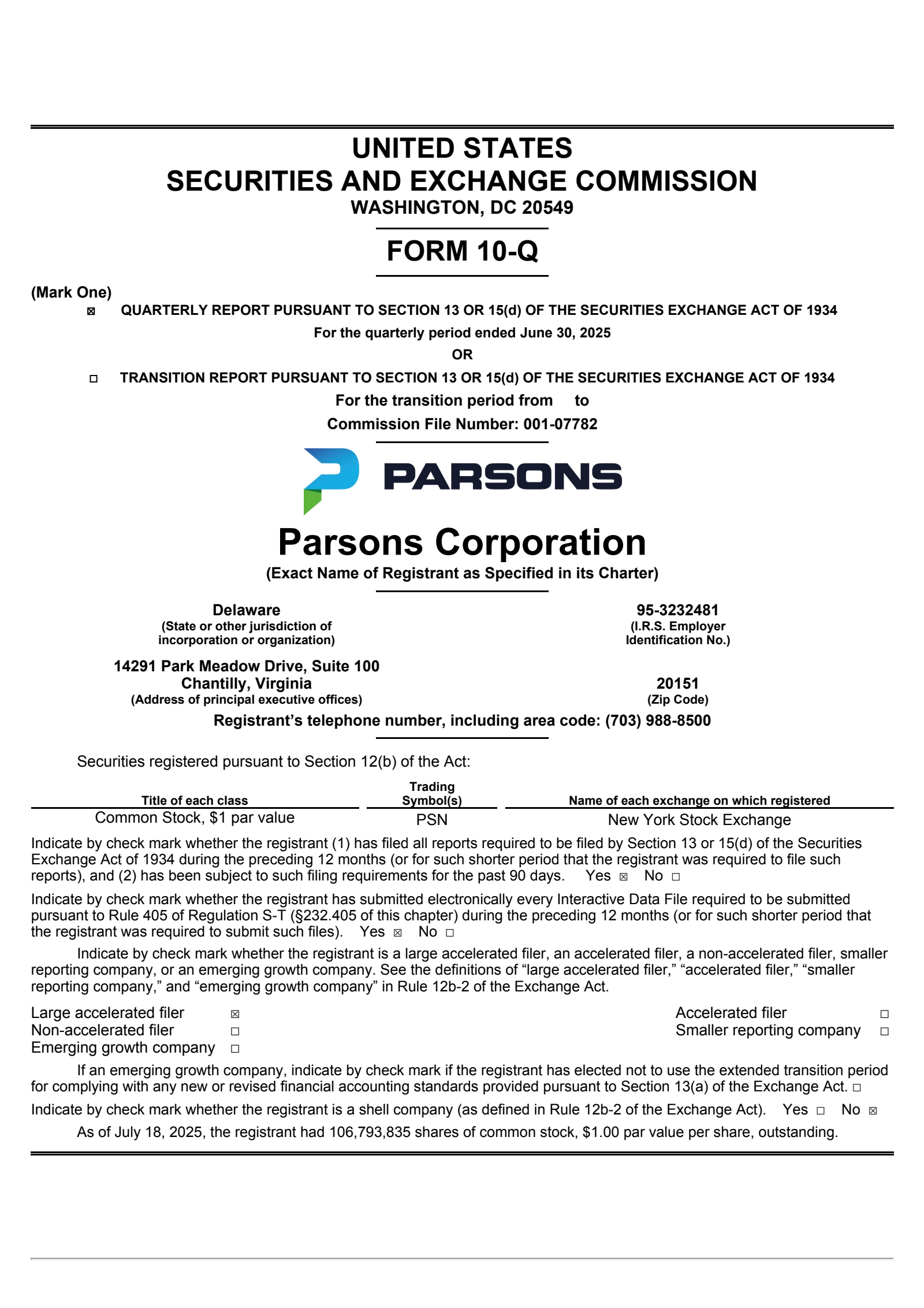 Parsons' Q2 2025 Quarterly report