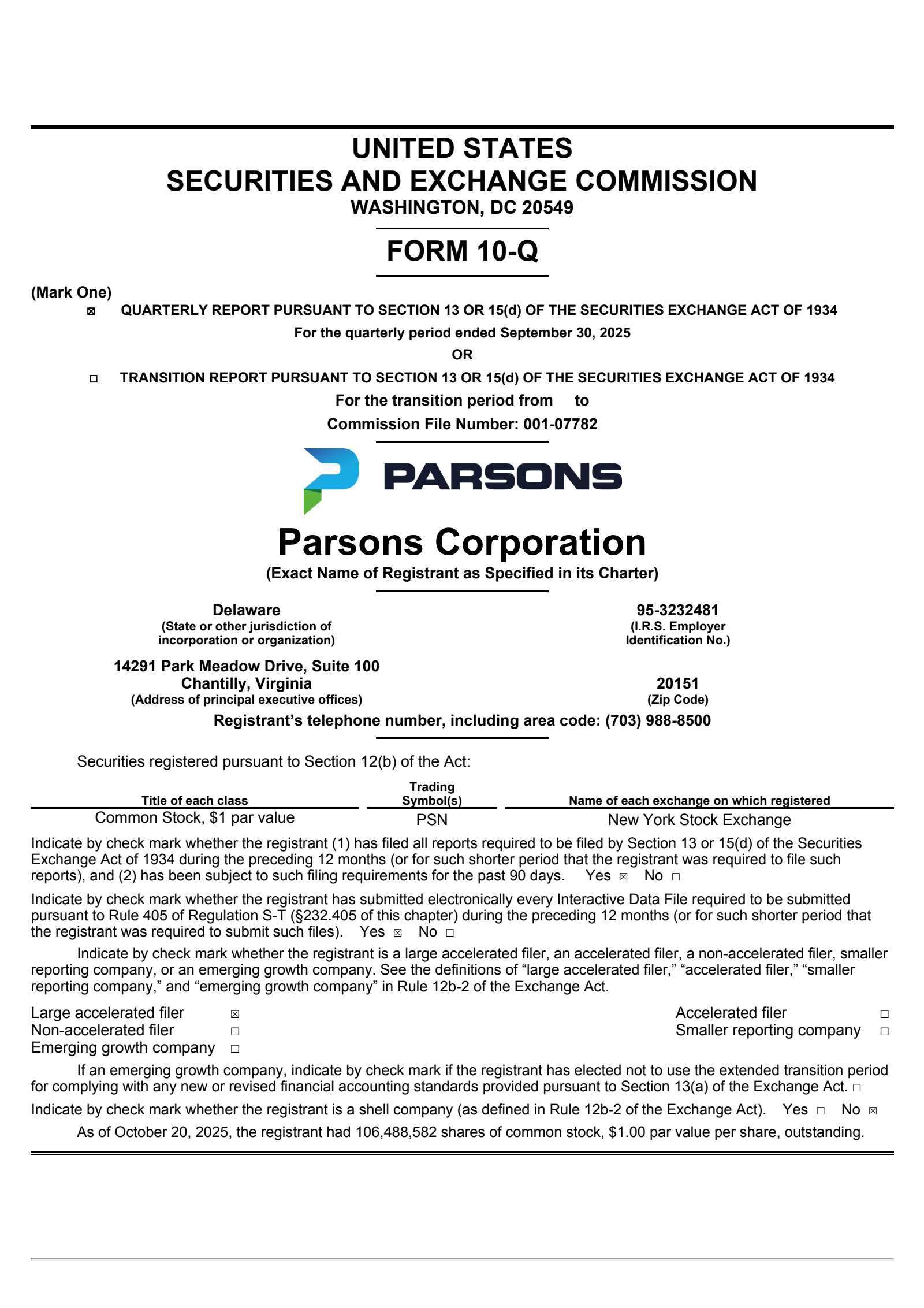 Parsons' Q3 2025 Quarterly Report