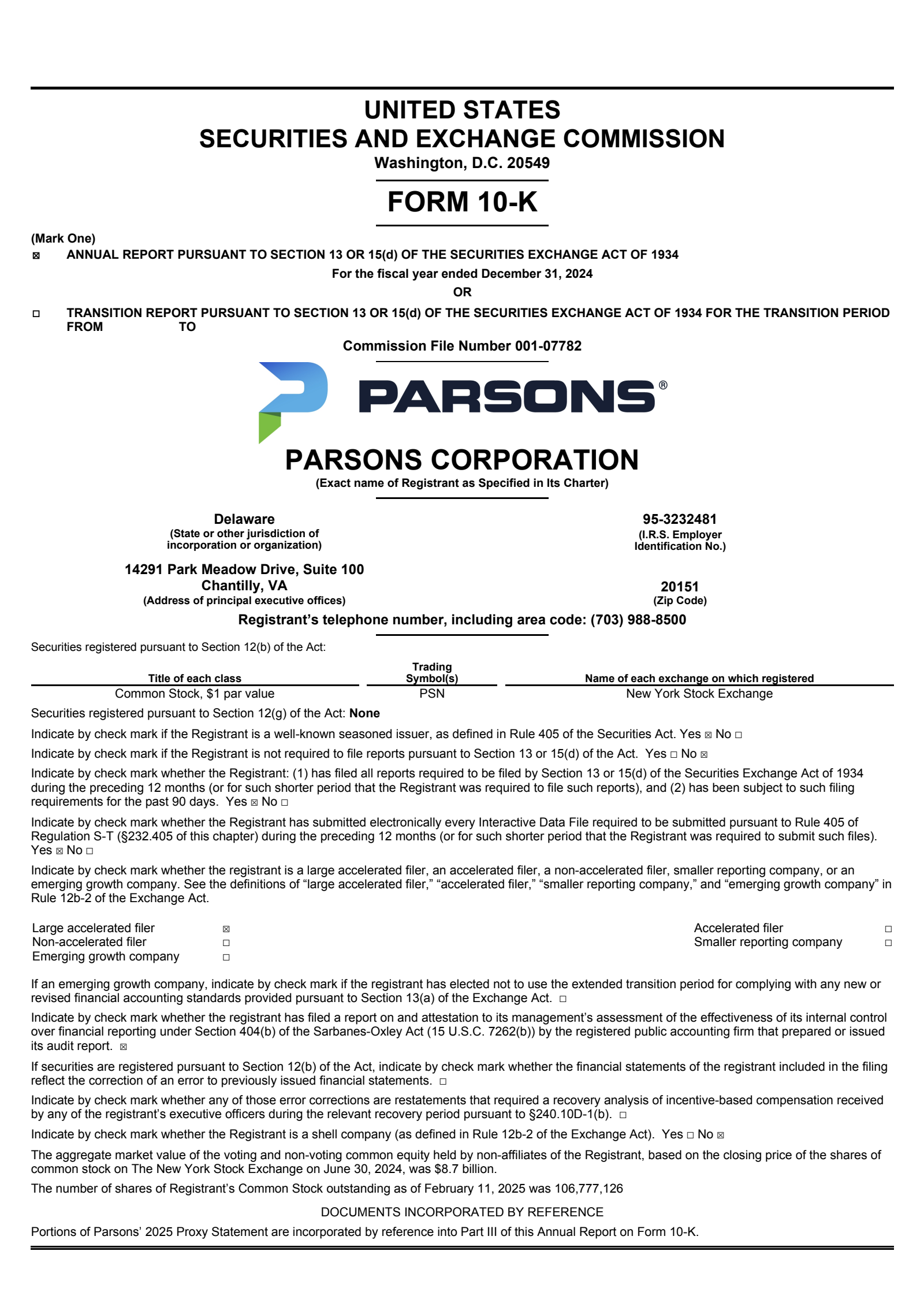 Parsons' Q4 2024 Annual report
