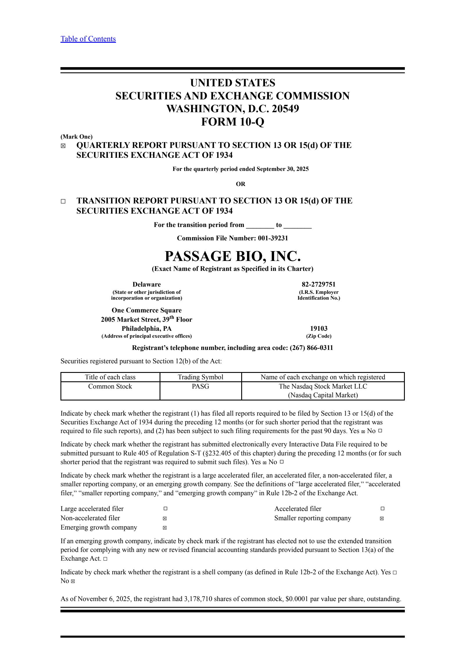 Passage Bio's Q3 2025 Quarterly Report