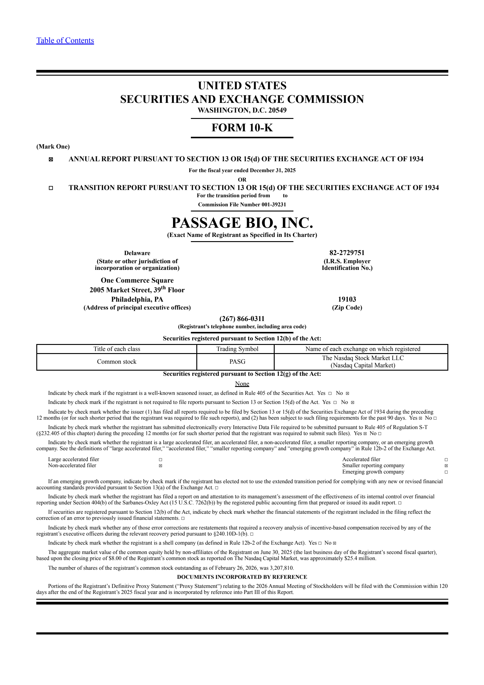 Passage Bio's Q4 2025 Annual report